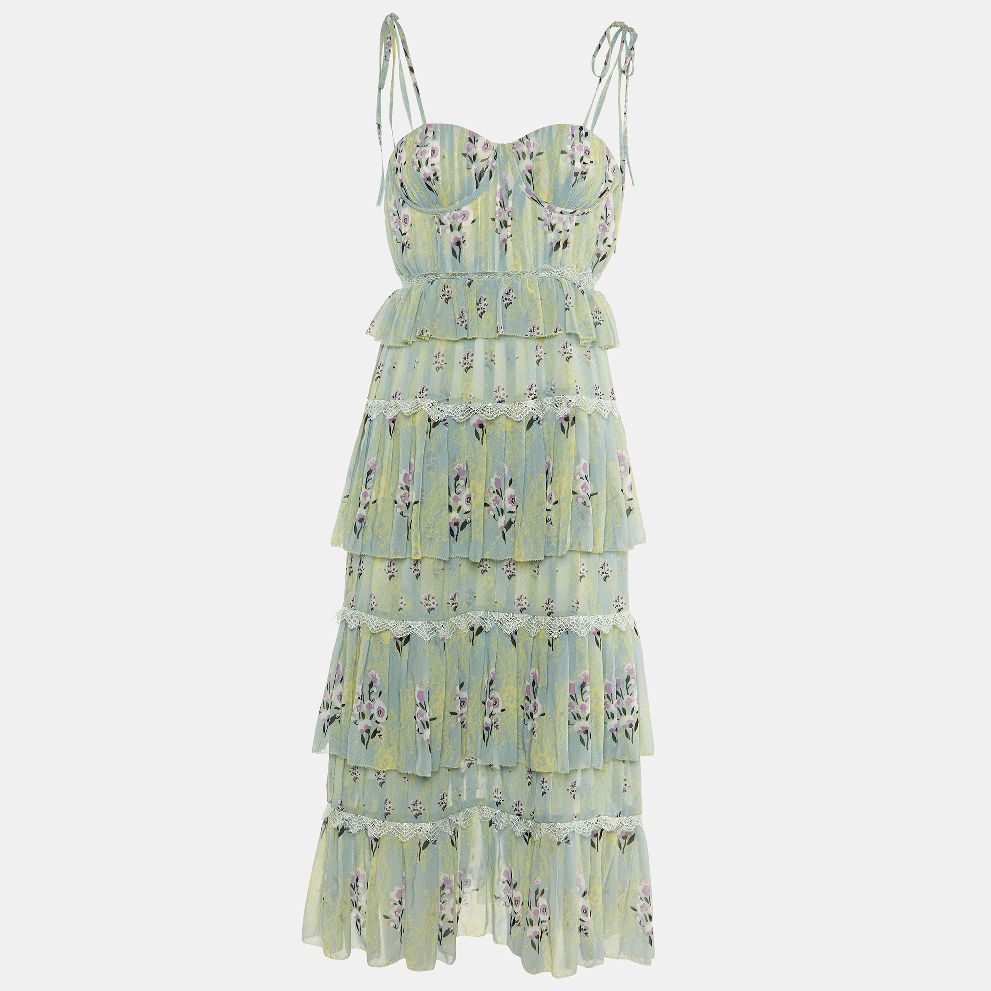 

Self-Portrait Green Printed Chiffon Tiered Midi Dress S