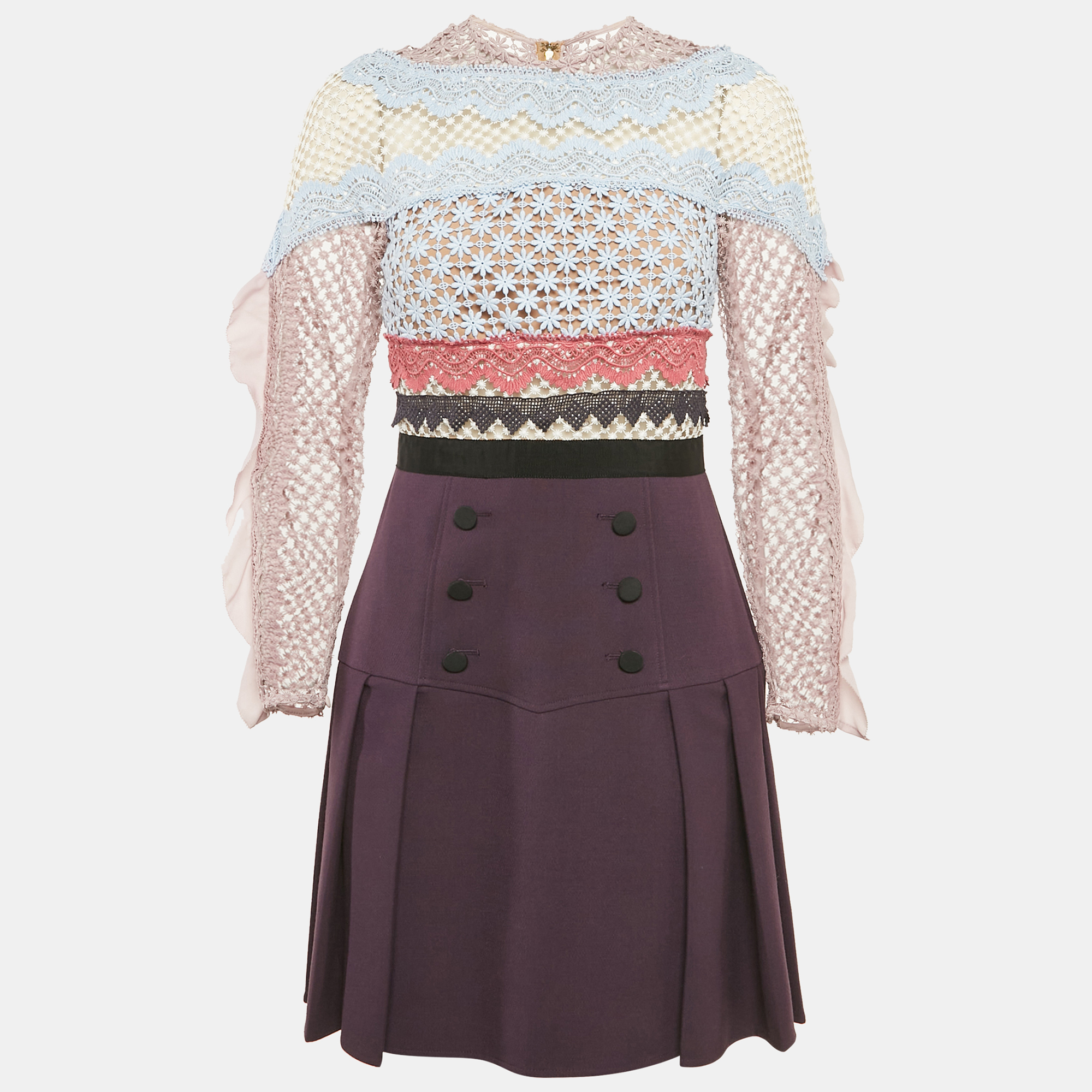 

Self-Portrait Purple Lace and Crepe Mini Dress M