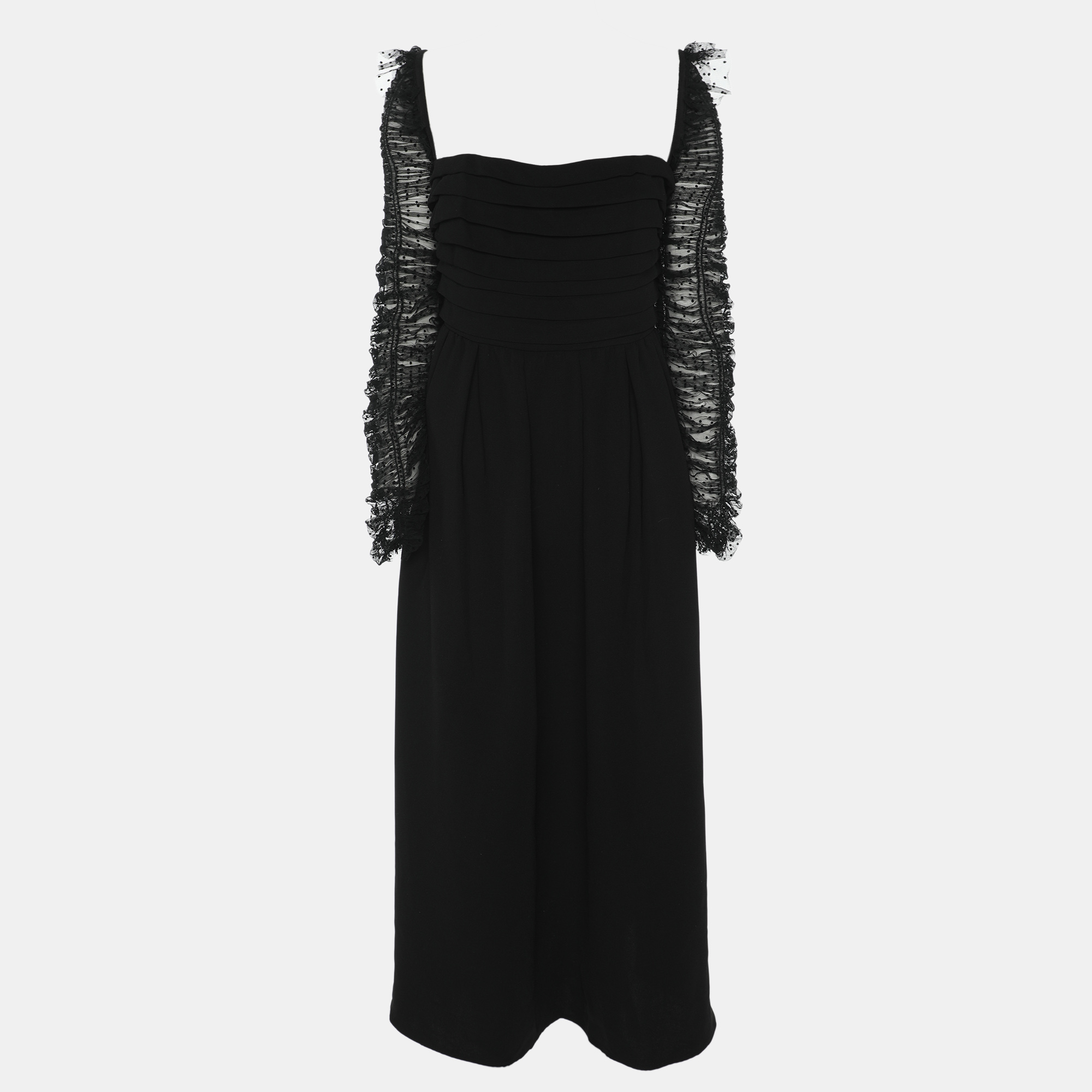 Self-Portrait Black Dots Mesh Sleeved Crepe Midi Dress L