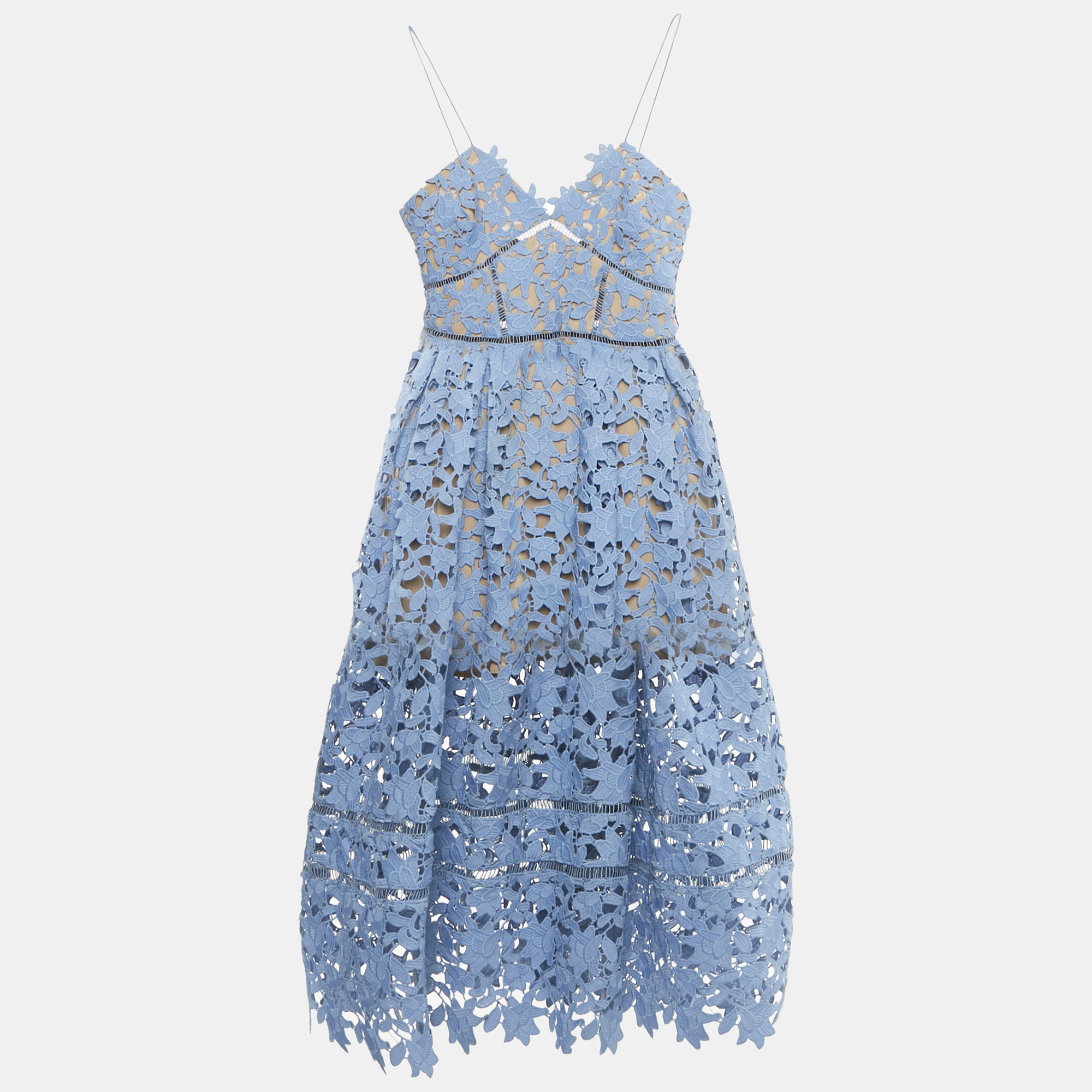 

Self-Portrait Blue Floral Lace Sleeveless Midi Dress M