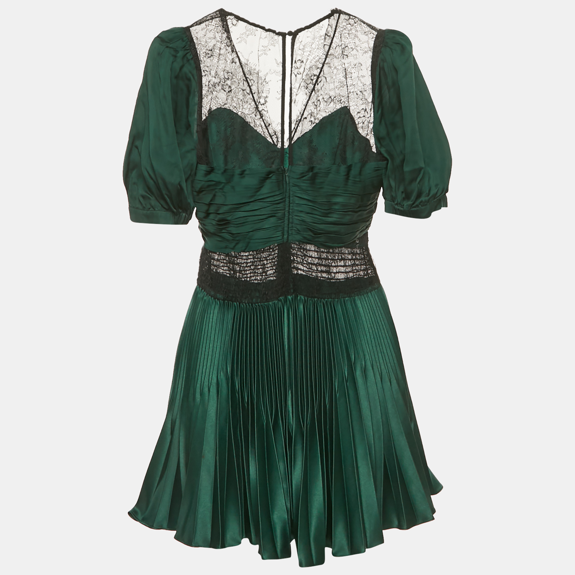 

Self-Portrait Green Sateen Plisse Lace Detail Mini Dress M