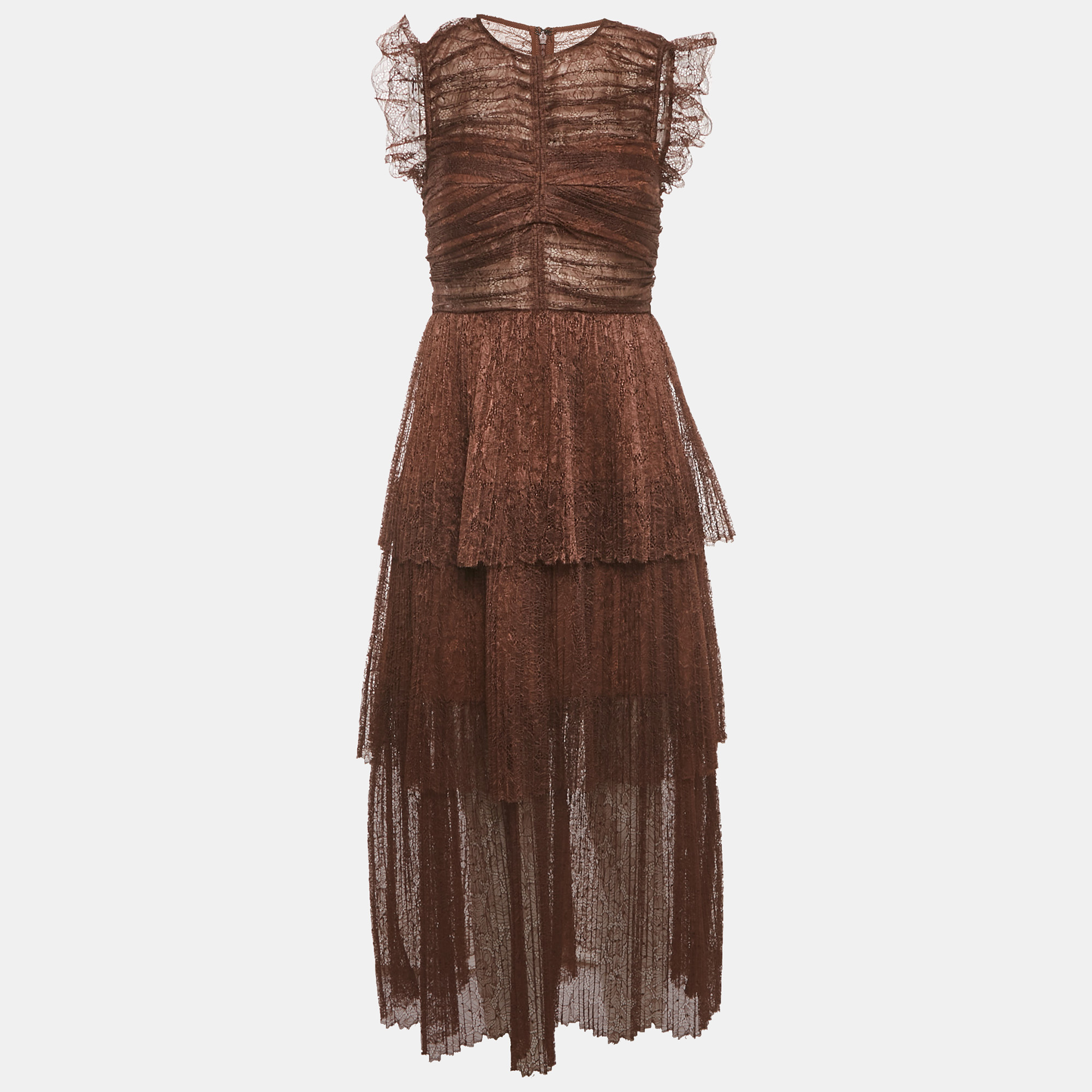 

Self-Portrait Brown Lace Ruffled Midi Dress S