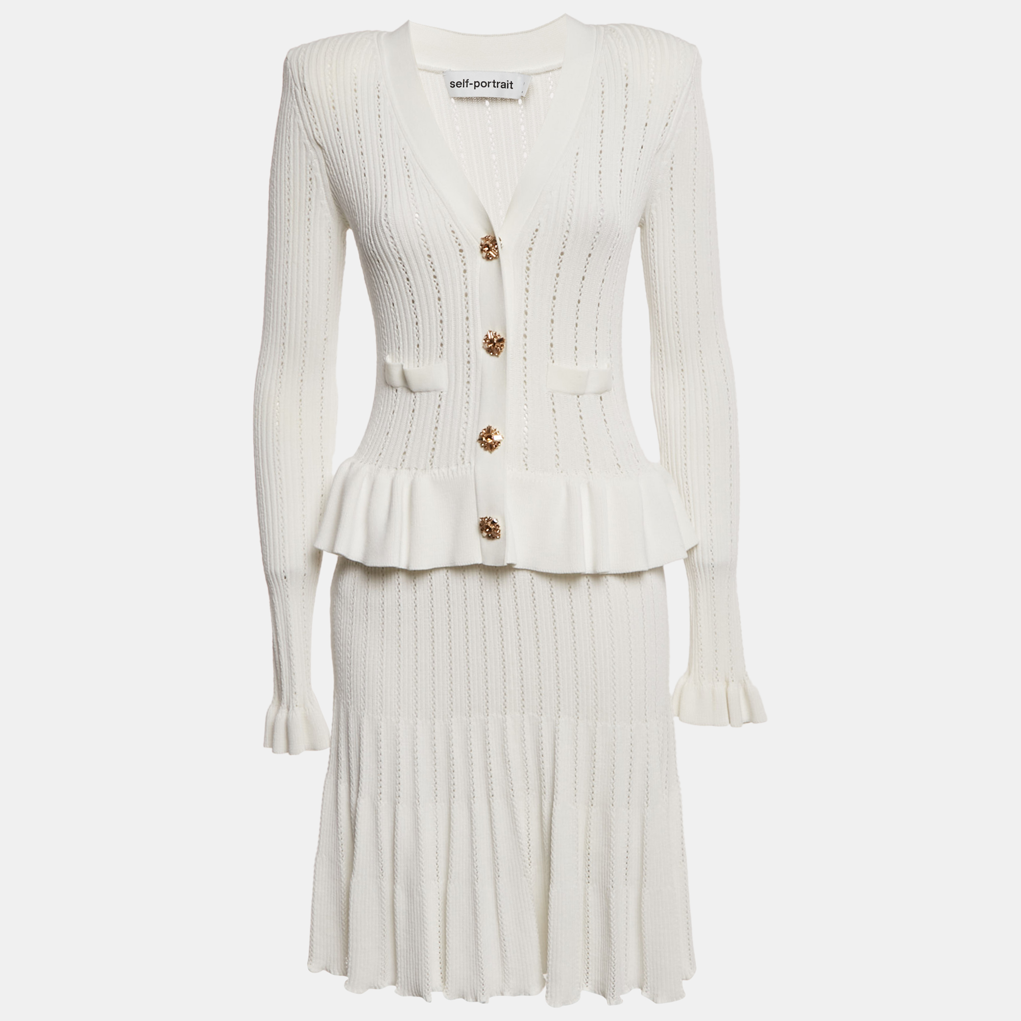 

Self-Portrait White Rib Knit Peplum Mini Dress M