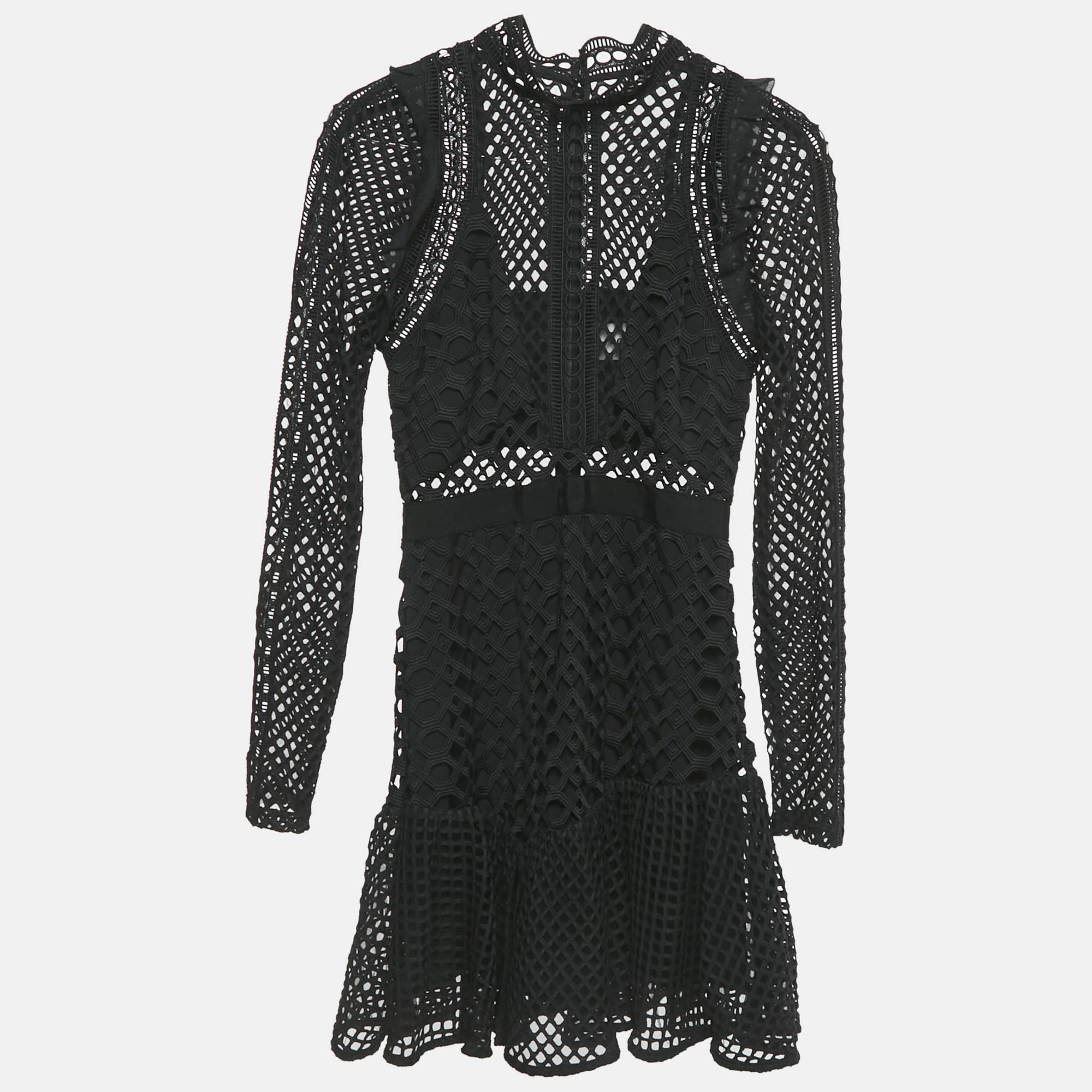 

Self-Portrait Black Guipure Lace Mini Dress S