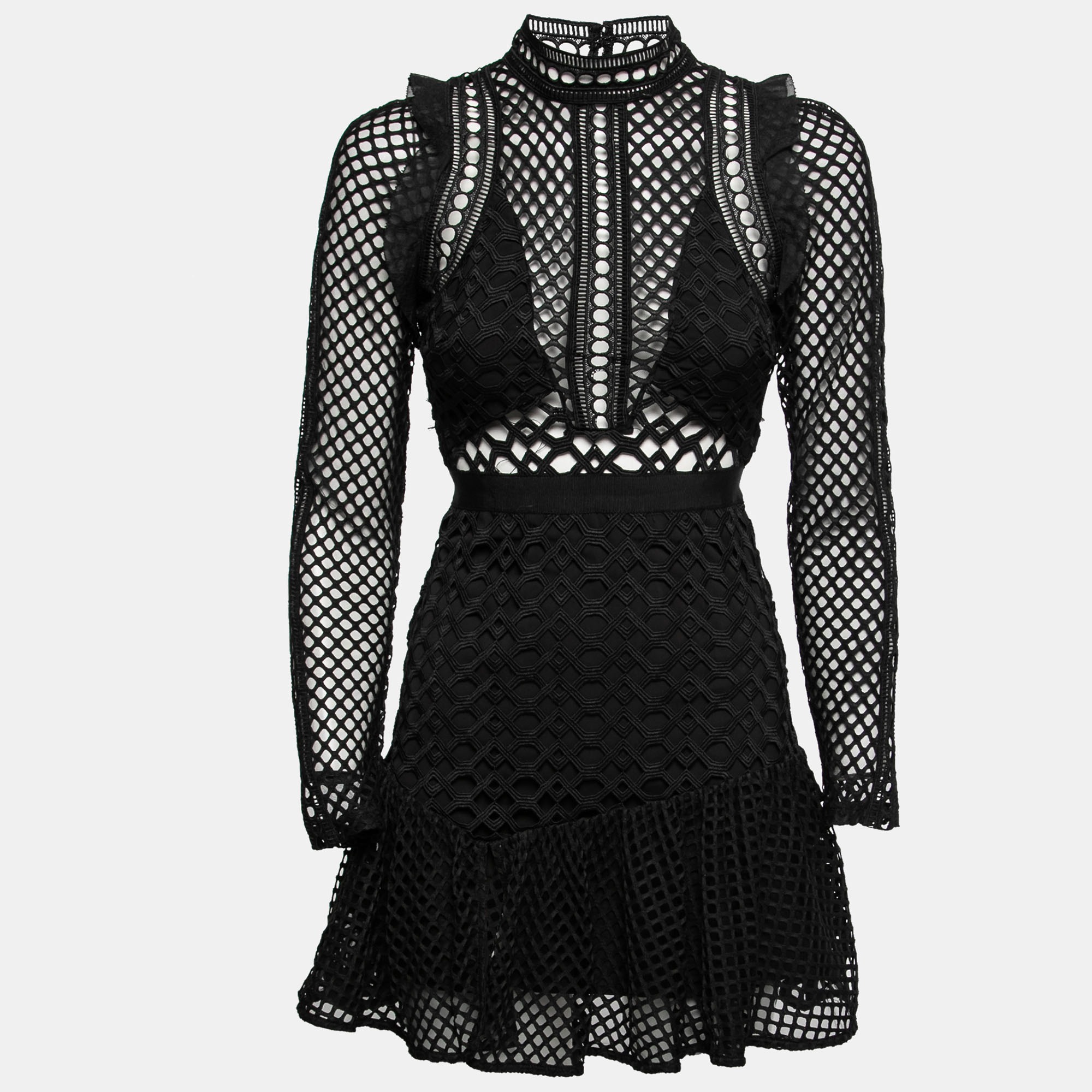 Self-Portrait Black Guipure Lace Mini Dress S