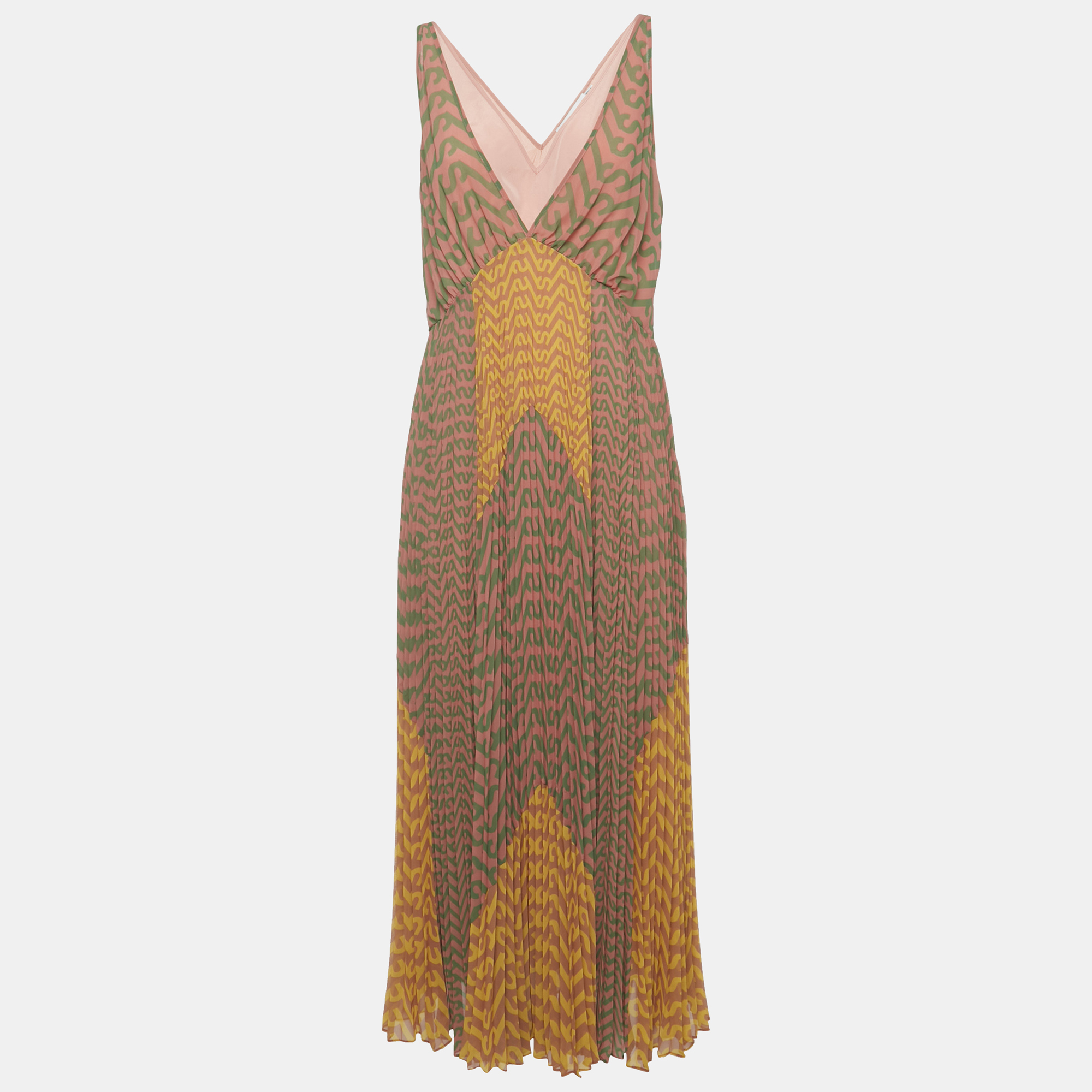 Pre-owned Self-portrait Multicolor Logo Print Chiffon Sleeveless Maxi Dress M
