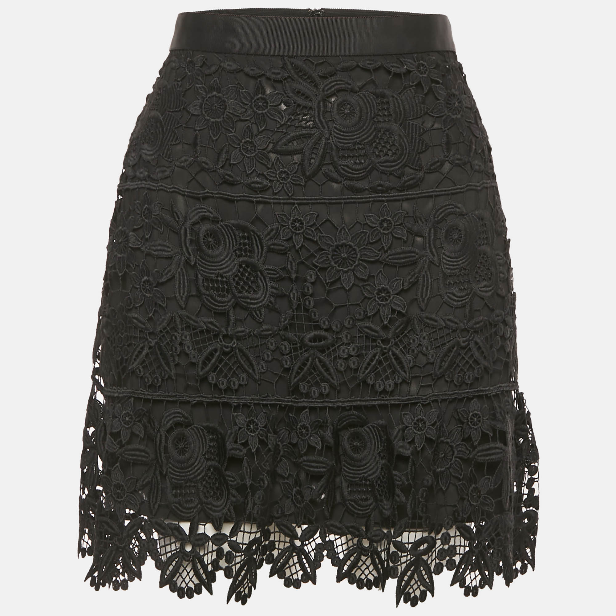

Self-Portrait Black Floral Guipure Lace Mini Skirt M