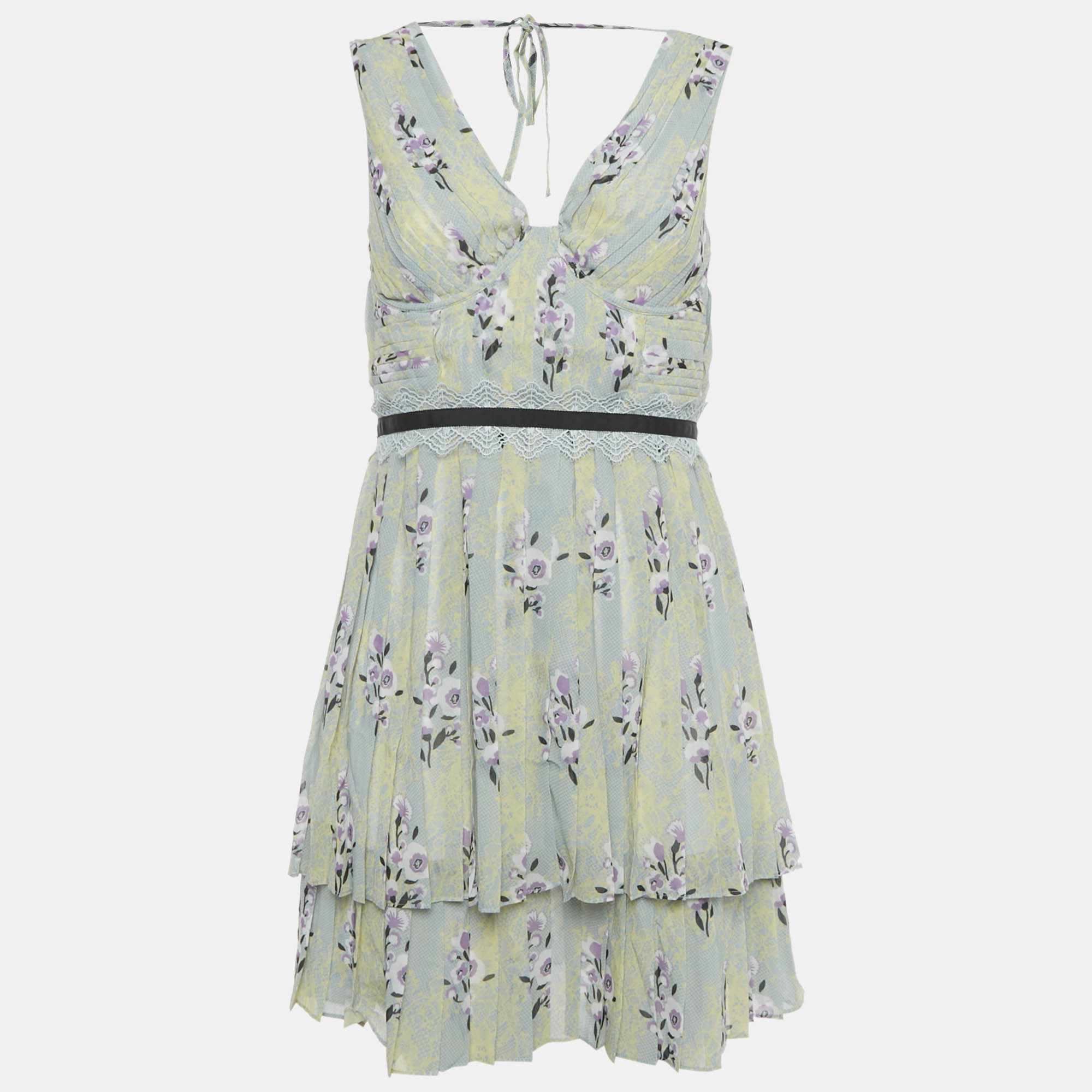 

Self-Portrait Yellow Floral Print Chiffon Tiered Mini Dress S