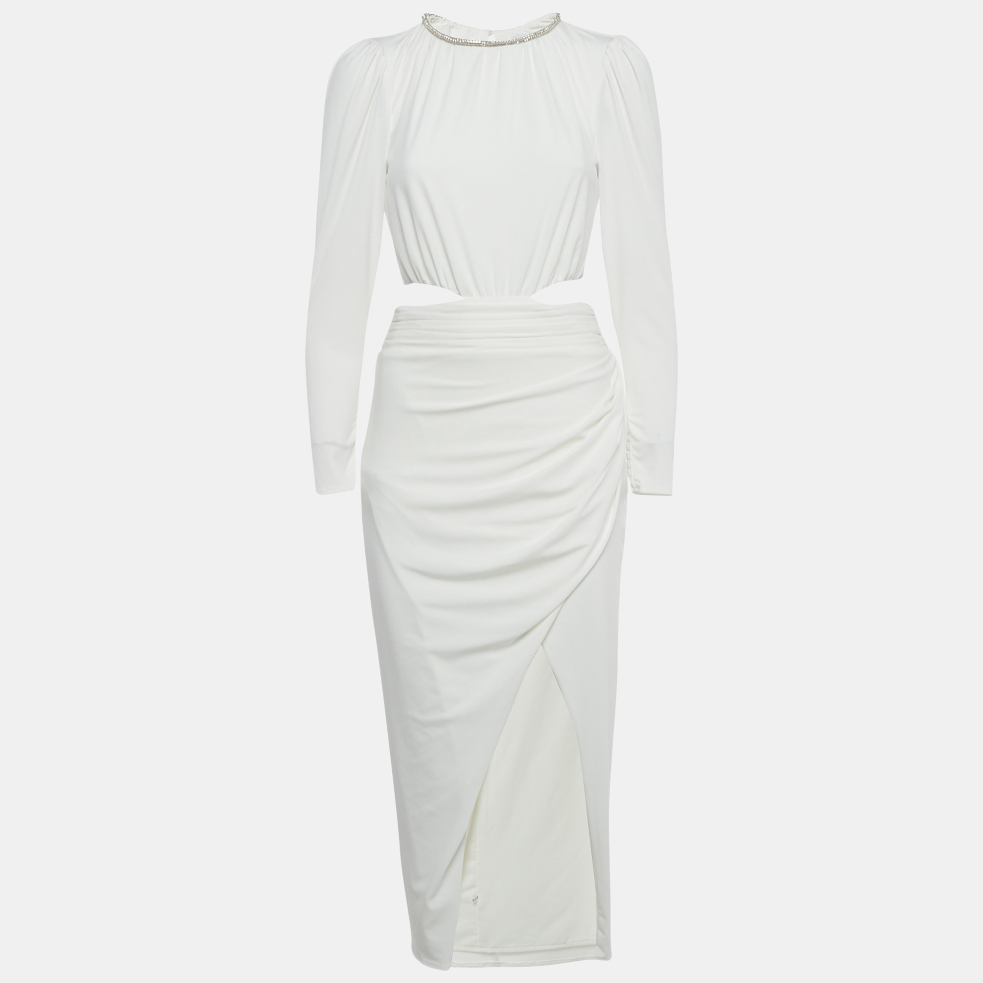 Pre-owned Self-portrait White Embellished Detail Jersey Cut -out Maxi Dress S