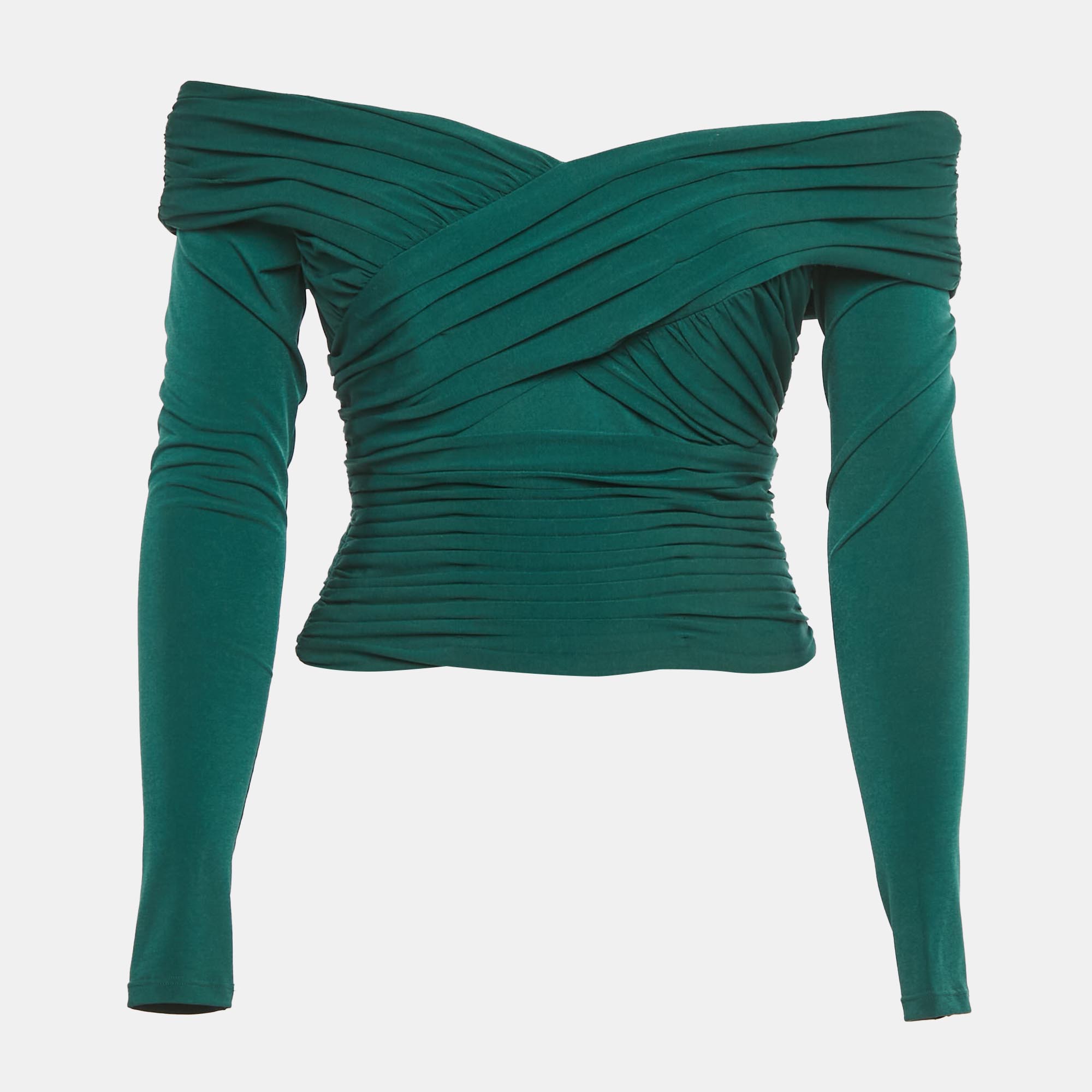 

Self-Portrait Teal Blue Pleated Jersey Crossover Top S