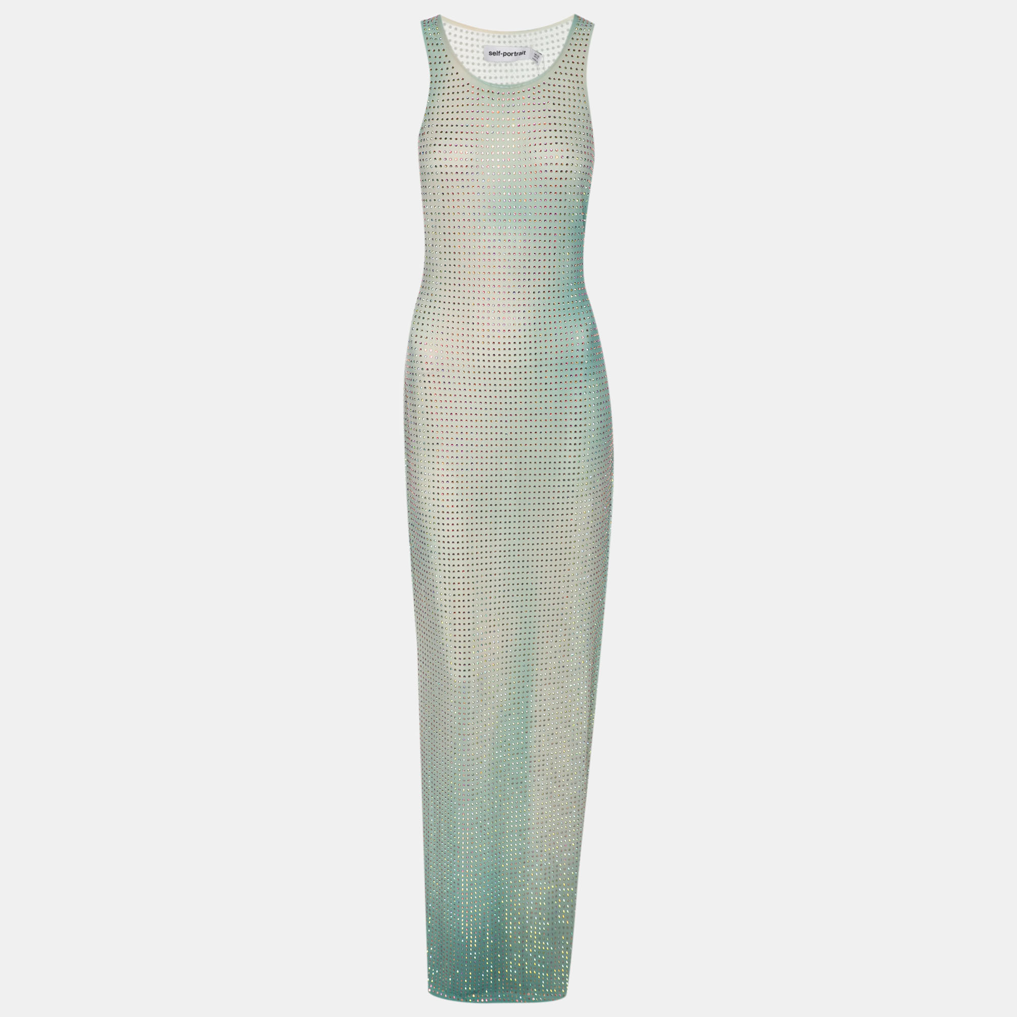 

Self-Portrait Green Crystal Embellished Gradient Mesh Maxi Dress M