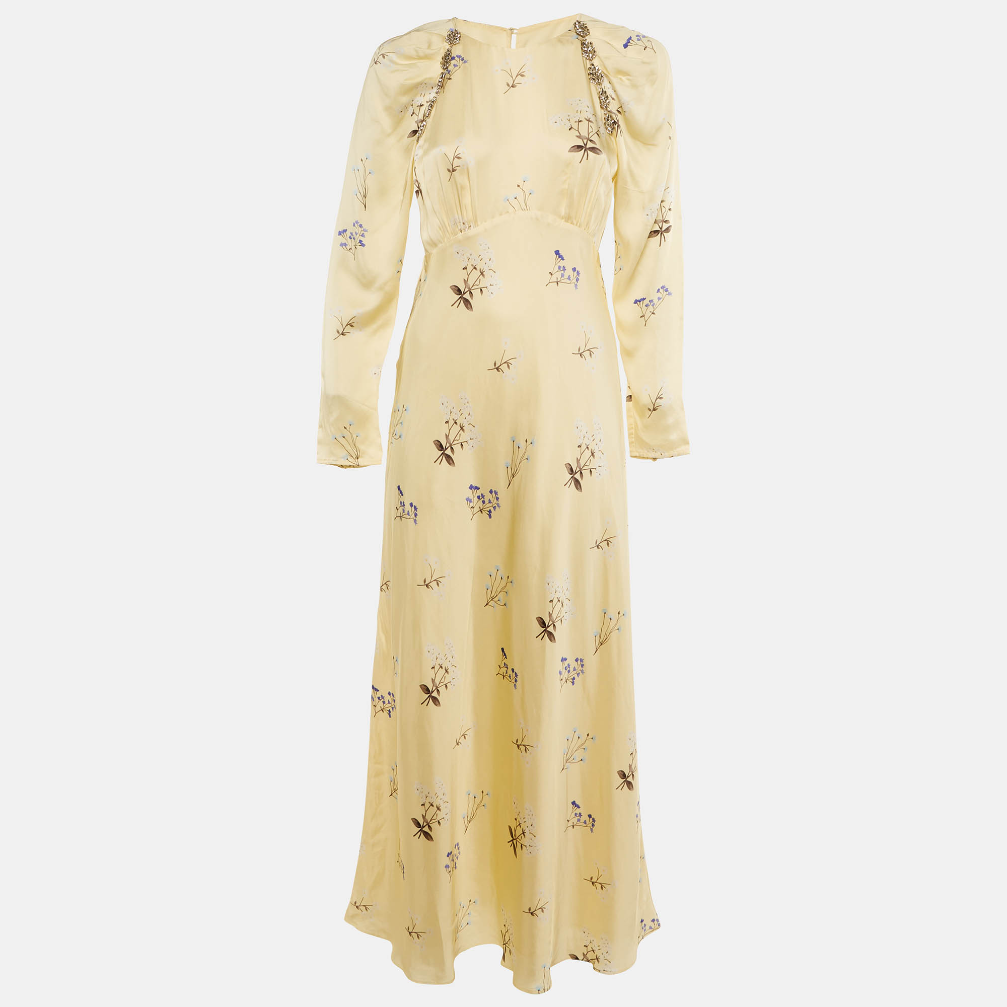 

Self-Portrait Yellow Vintage Floral Satin Embellished Maxi Dress M