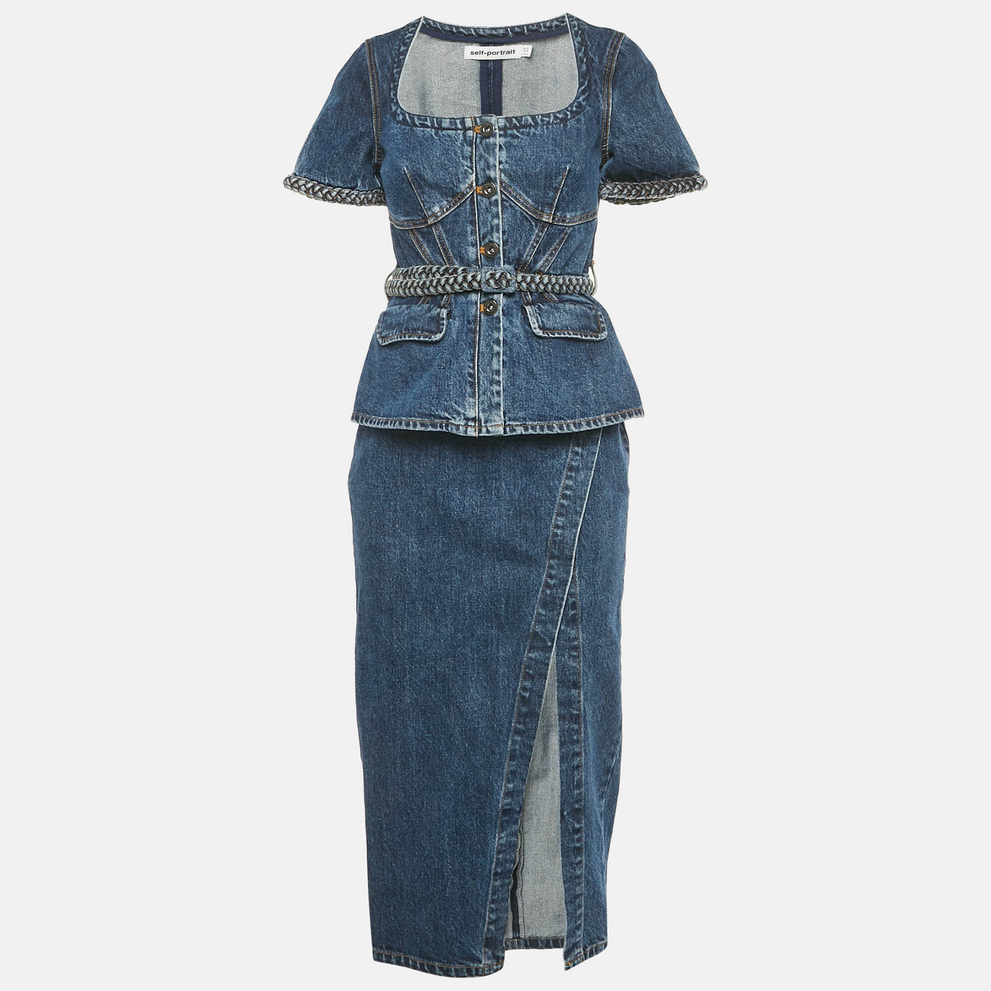 

Self-Portrait Blue Denim Top & Skirt Set S