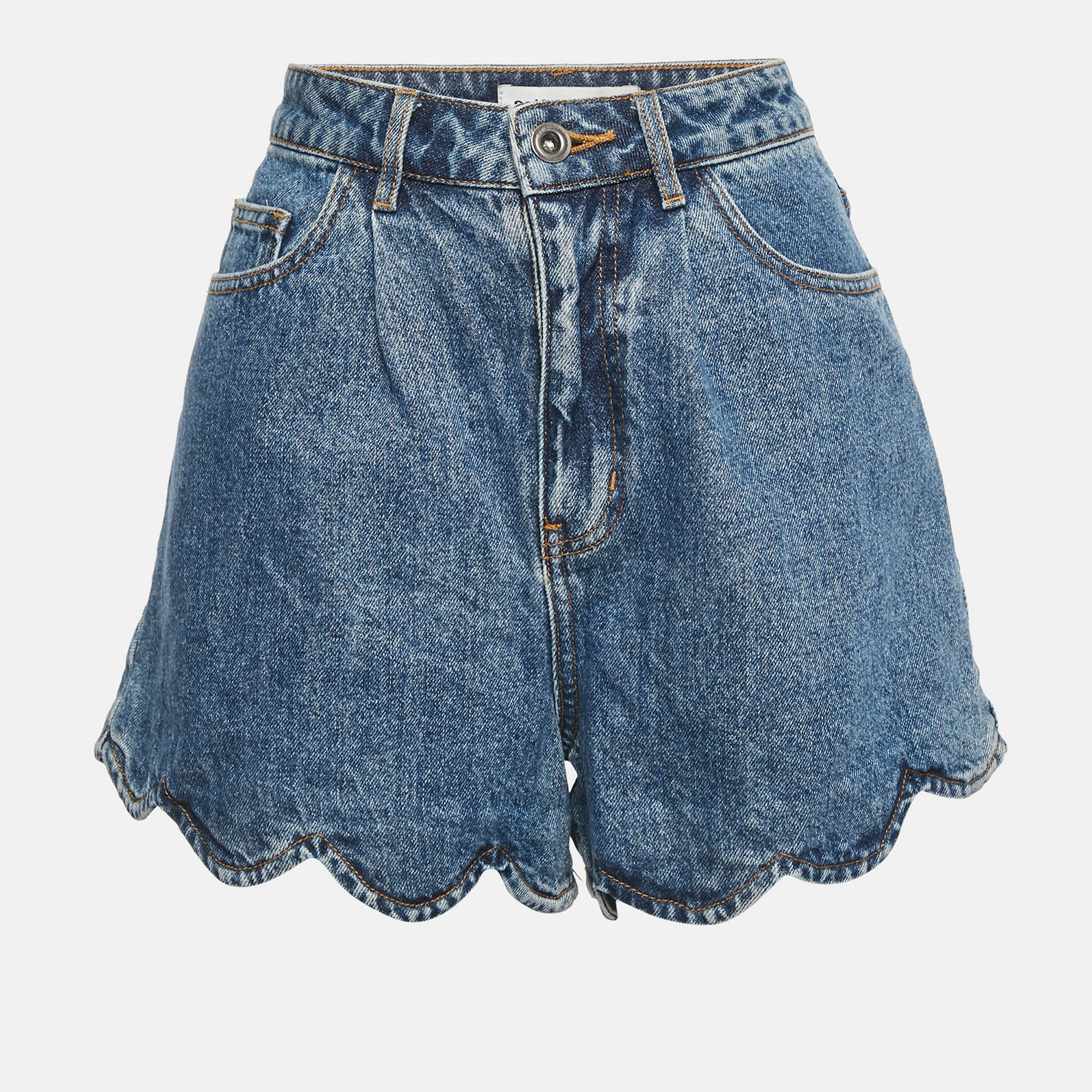 

Self-Portrait Blue Denim Scallop Hem Shorts S/Waist 27"