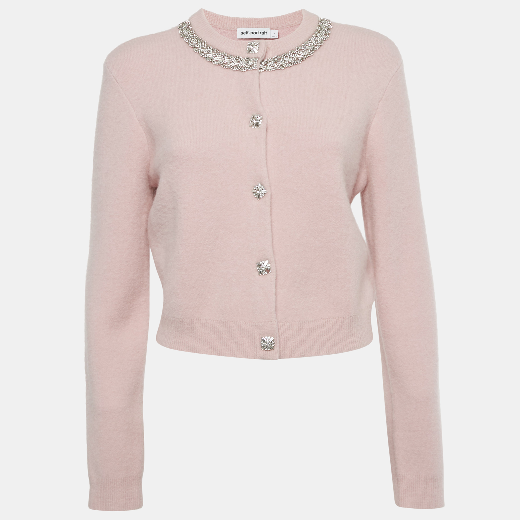 

Self-Portrait Pink Knit Crystal Embellished Cardigan M