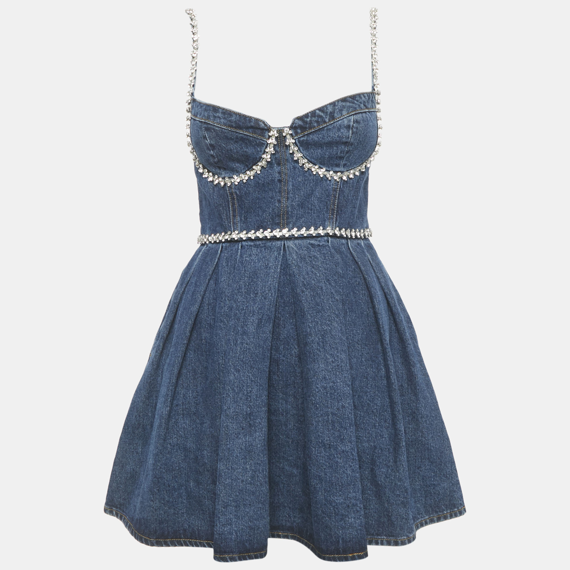 

Self-Portrait Blue Denim Embellished Mini Dress XS