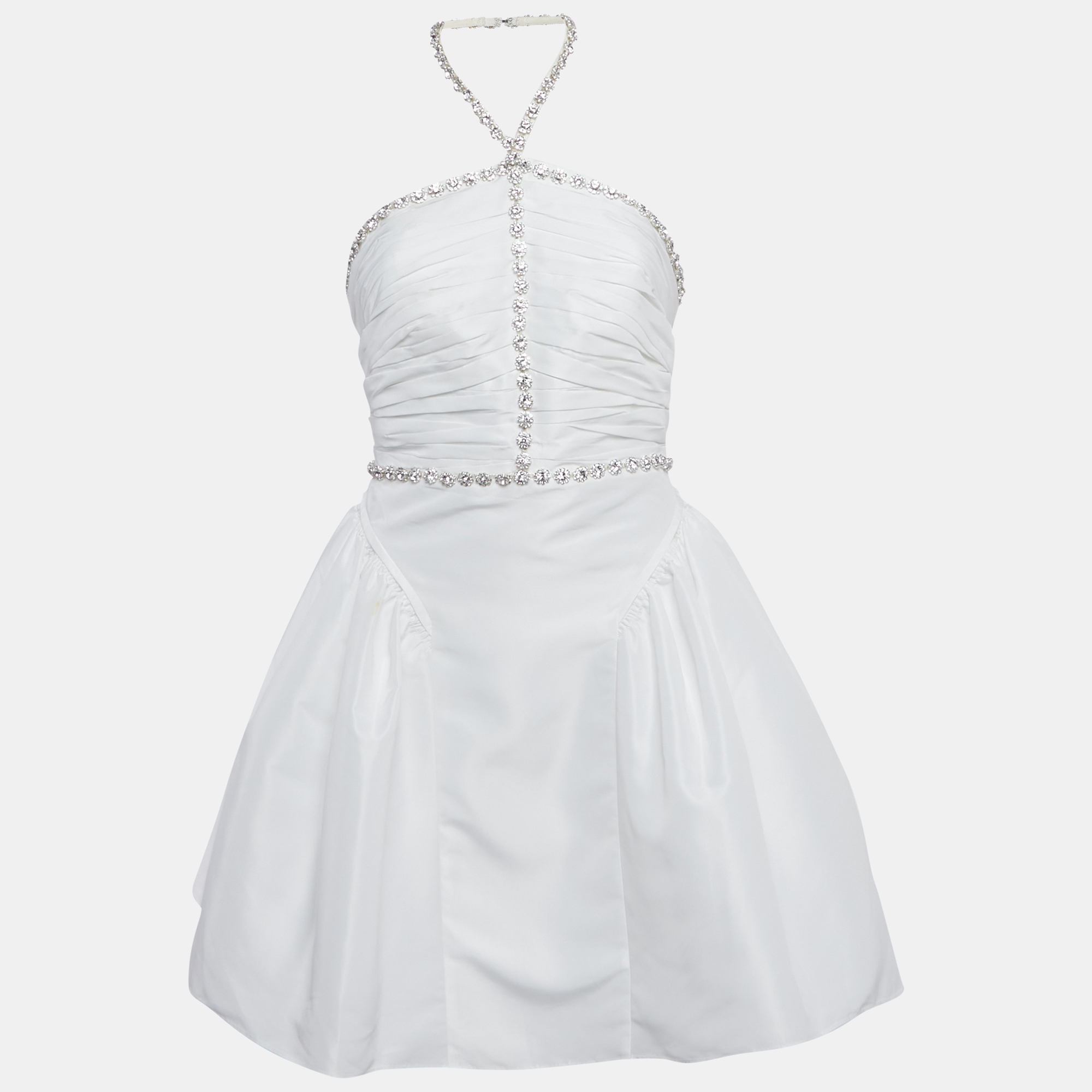 Pre-owned Self-portrait White Taffeta Diamante Trim Mini Dresses M