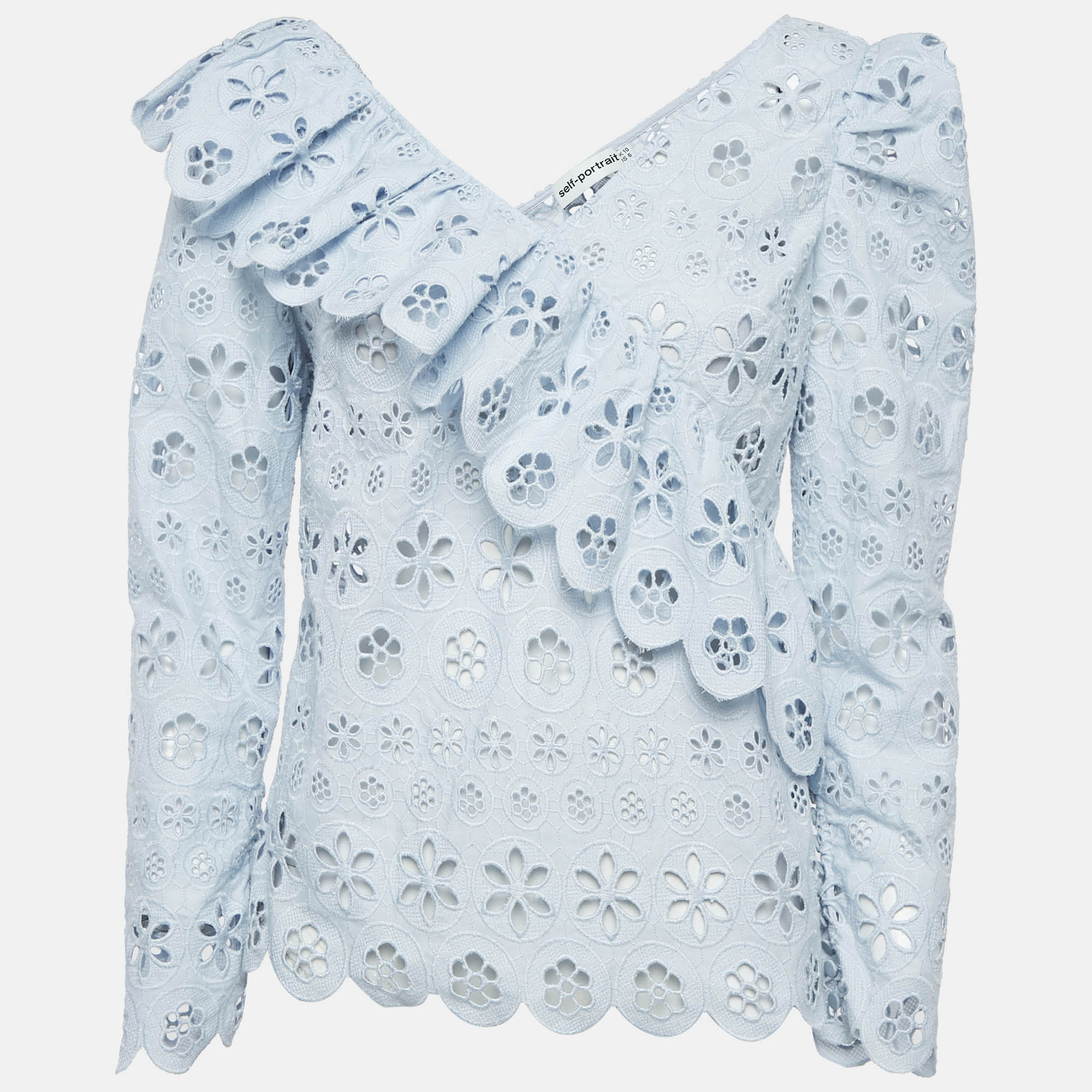 

Self-Portrait Blue Broderie Anglaise Frilled Top S