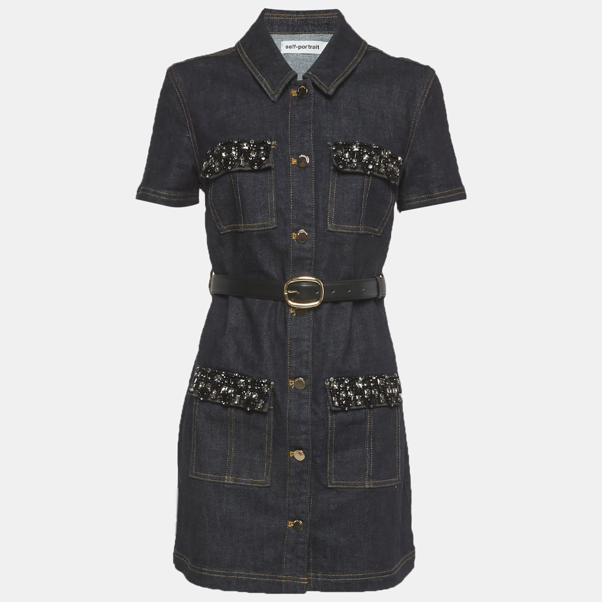 

Self-Portrait Blue Denim Crystal Trim Mini Dress M