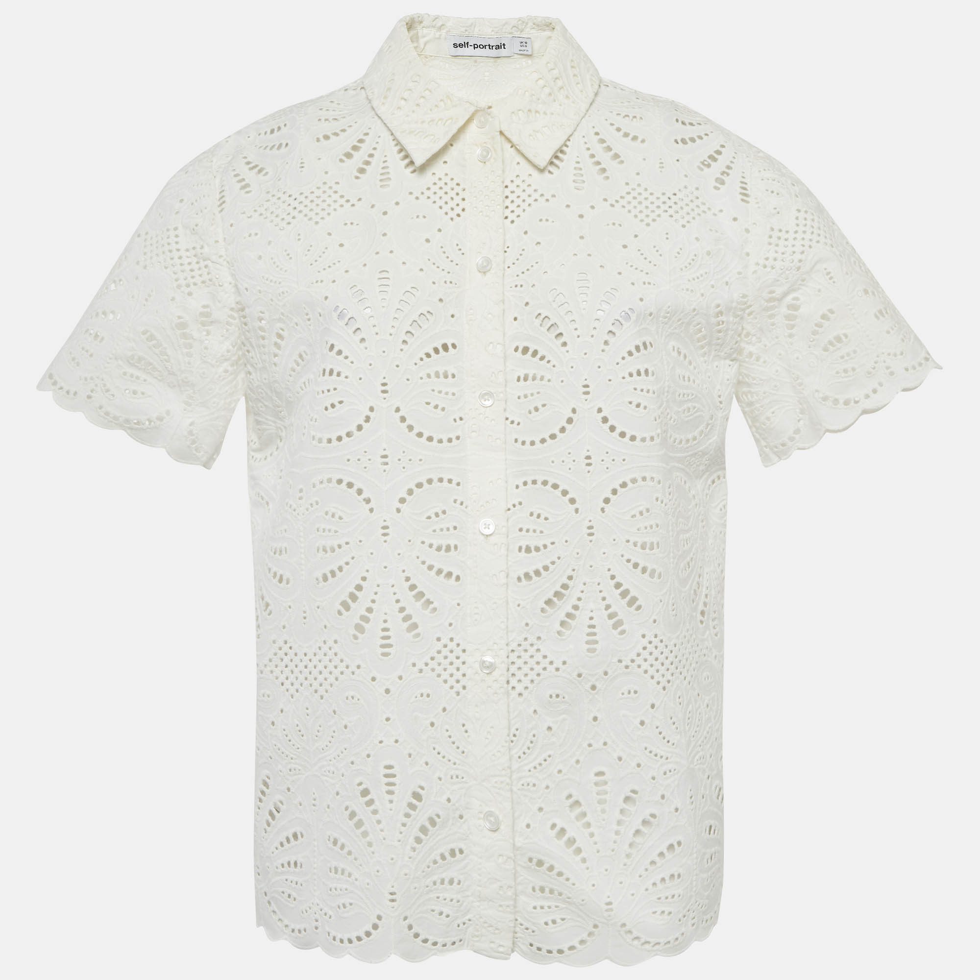 

Self-Portrait White Cotton Embroidery Short Sleeve Top M