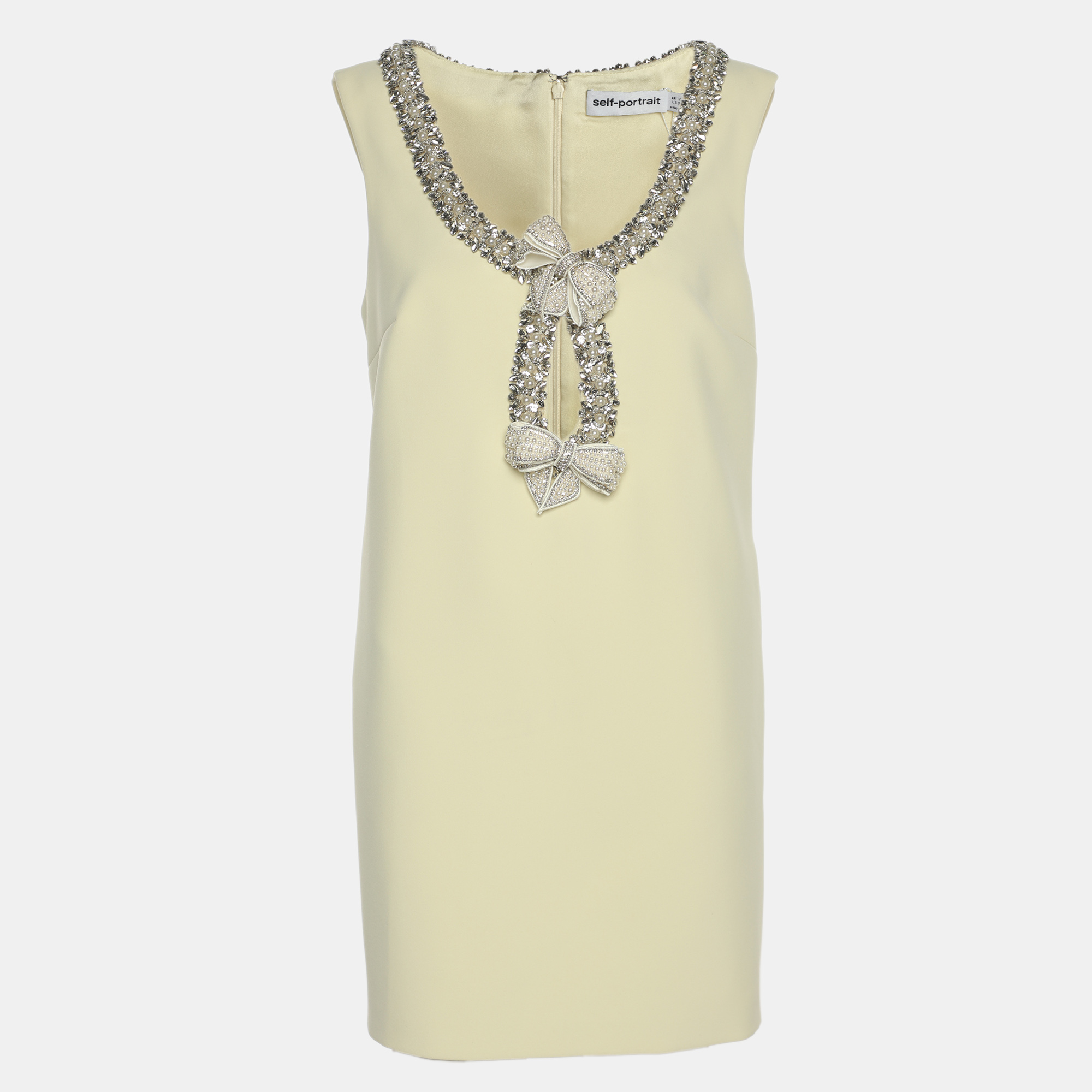

Self-Portrait Yellow Crepe Crystal Embellished Mini Dress M