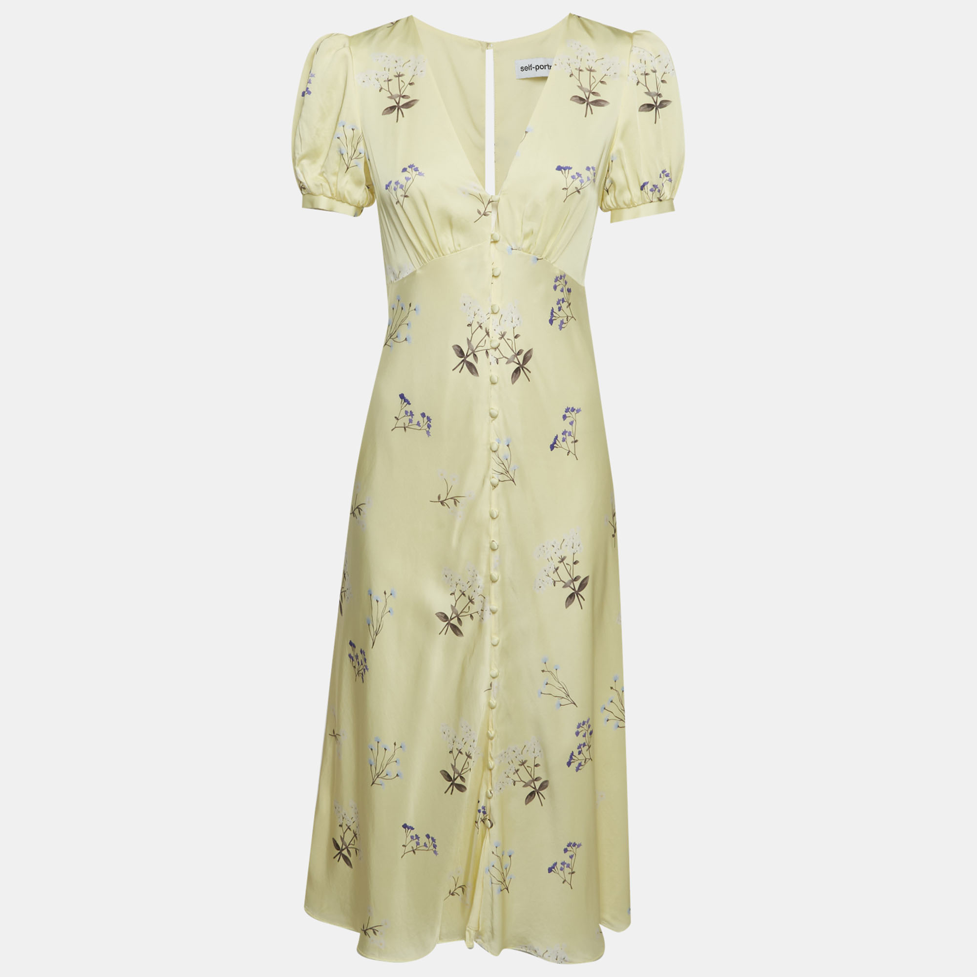 

Self-Portrait Yellow Vintage Floral Print Satin Midi Dress S