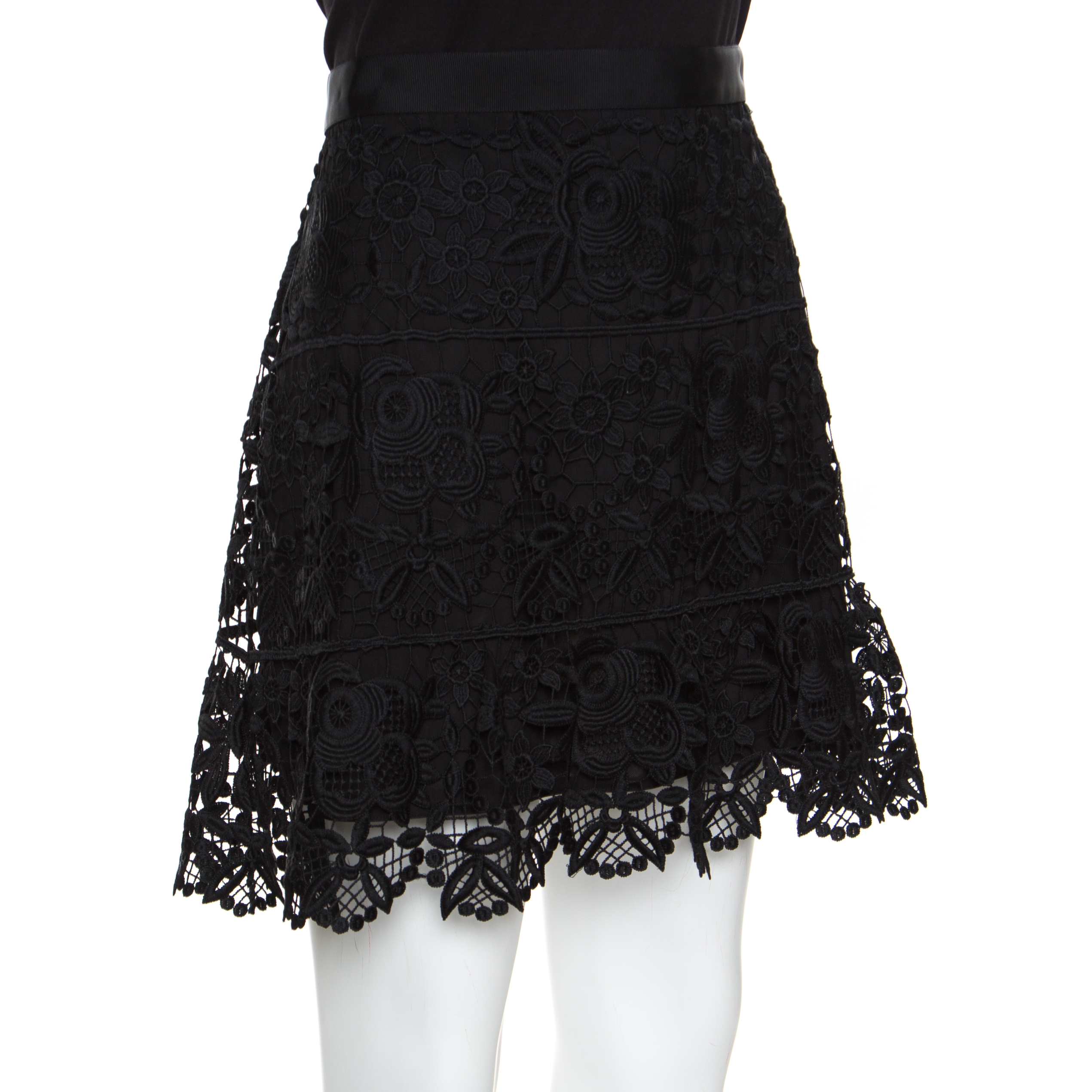 

Self Portrait Black Floral Guipure Lace Peplum Mini Skirt