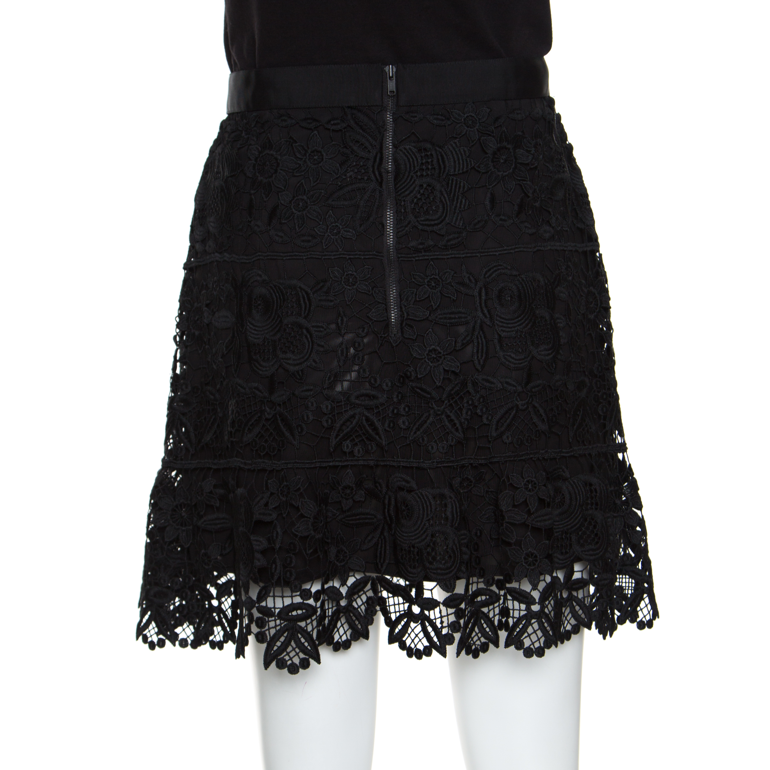 Self Portrait Black Floral Guipure Lace Peplum Mini Skirt M
