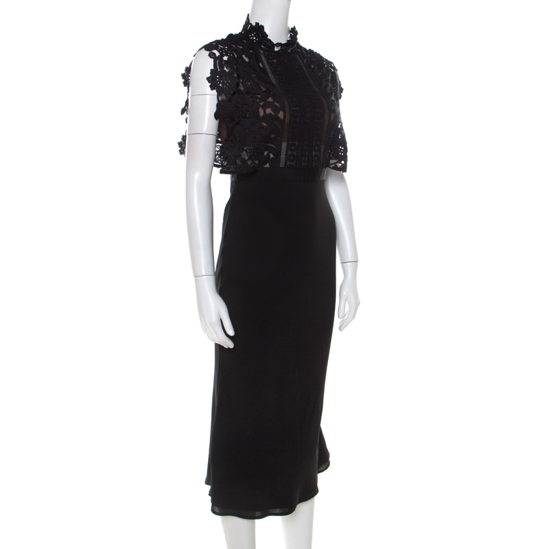 

Self Portrait Black Cropped Lace Overlay Midi Dress