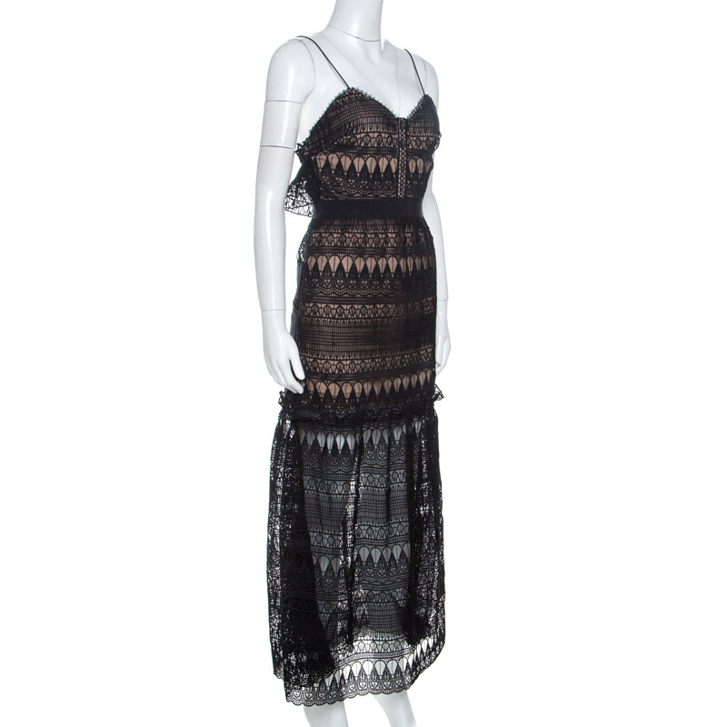 

Self Portrait Black Teardrop Guipure Lace Maxi Dress