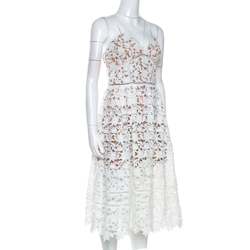 

Self Portrait White Floral Guipure Lace Azaelea Midi Dress