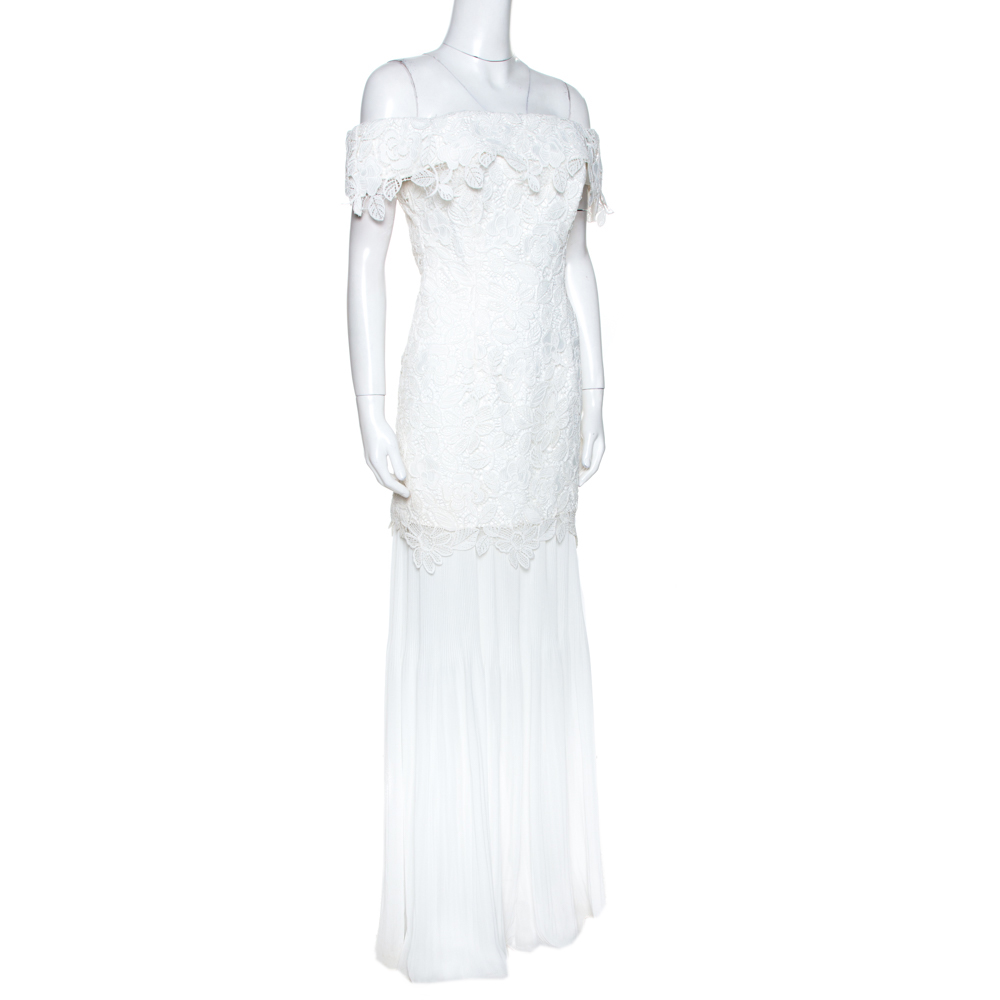 

Self-Portrait White Guipure Lace Off Shoulder Evening Dress