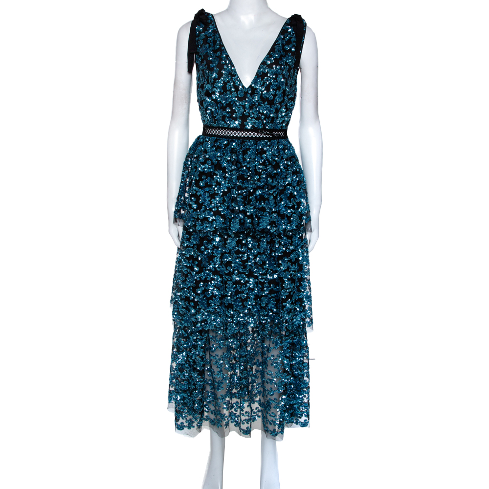 self portrait tiered sequin dress