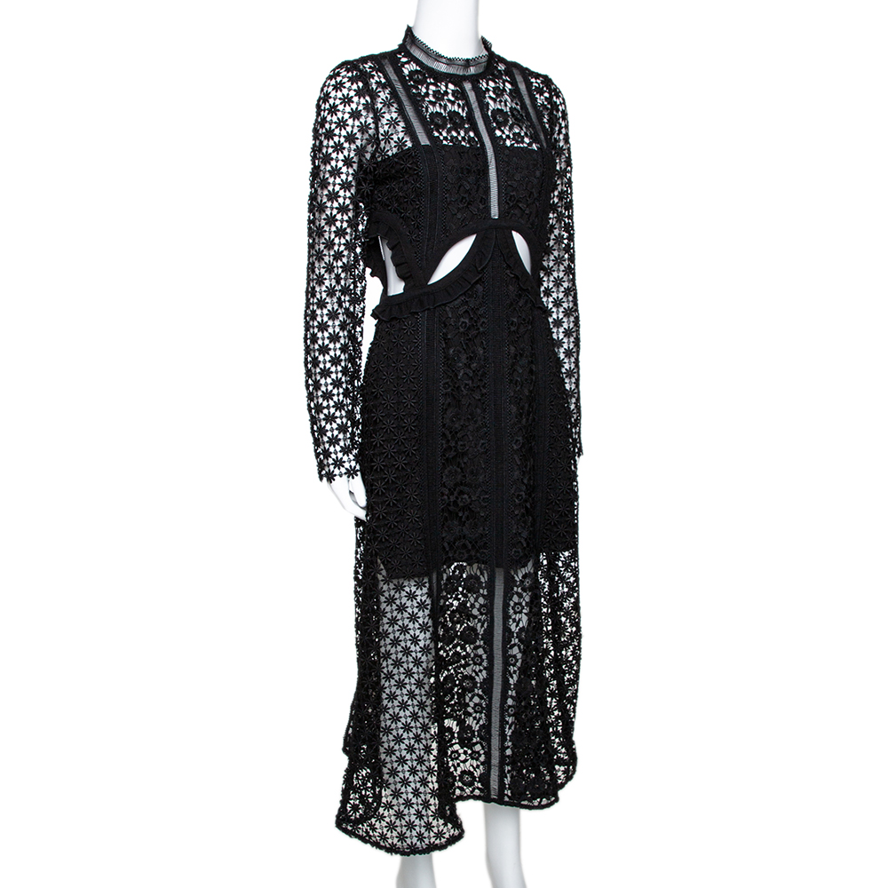 

Self Portrait Black Guipure Lace Cutout Detail Payne Midi Dress