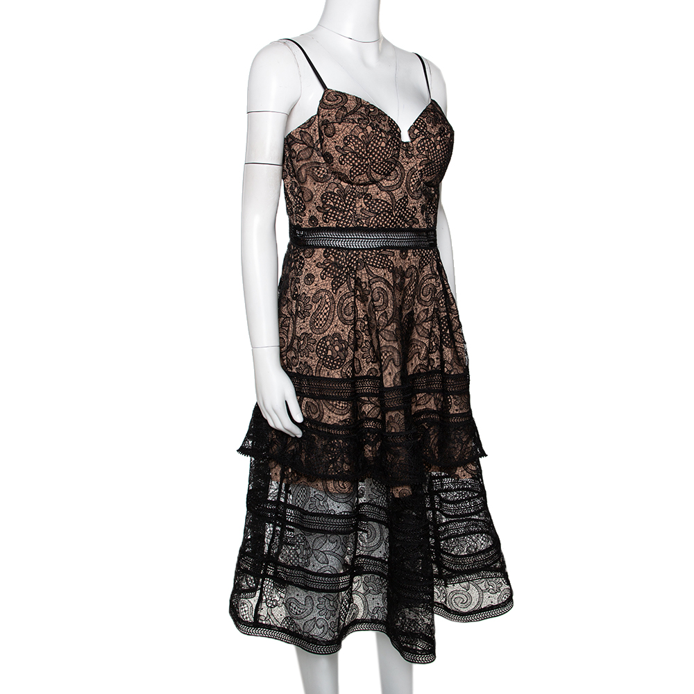 

Self Portrait Black Paisley Lace Sleeveless Bustier Dress