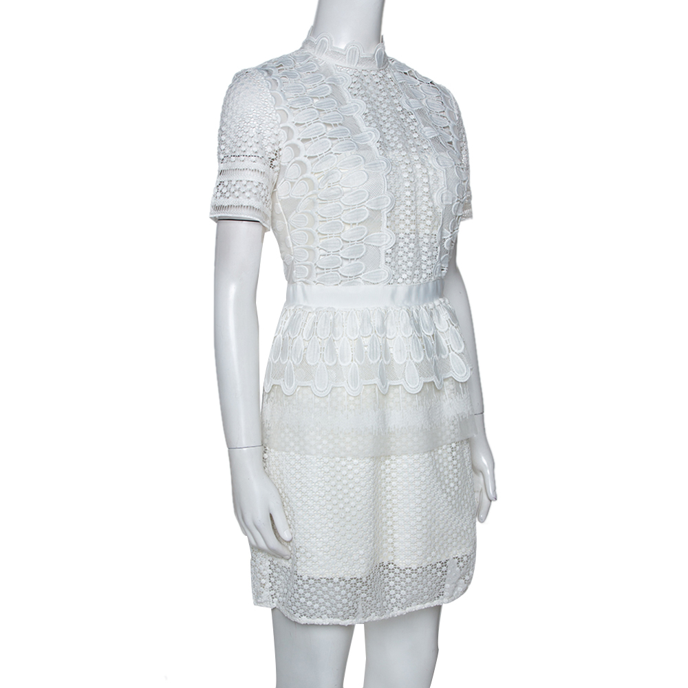 

Self-Portrait White Teardrop Lace Peplum Dress