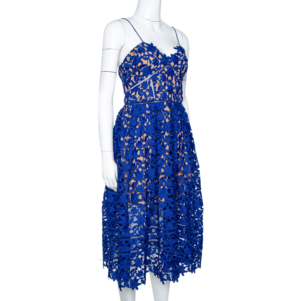 

Self Portrait Cobalt Blue Floral Guipure Lace Azalea Dress