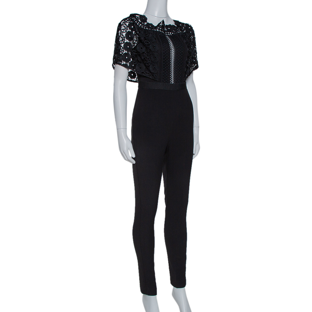 

Self-Portrait Black Guipure Lace & Crepe Serena Jumpsuit