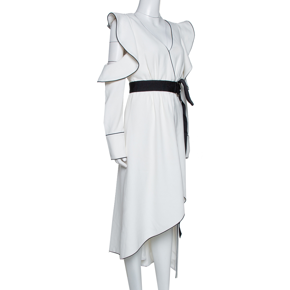 

Self-Portrait White Viscose Blend Ruffled Asymmetric Dress