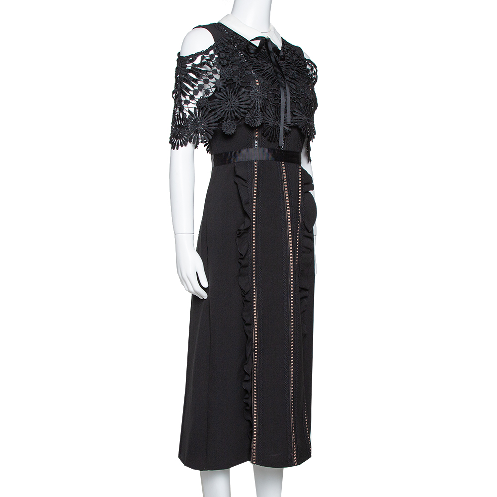 

Self Portrait Black Crepe Lace Overlay Hinkley Midi Dress