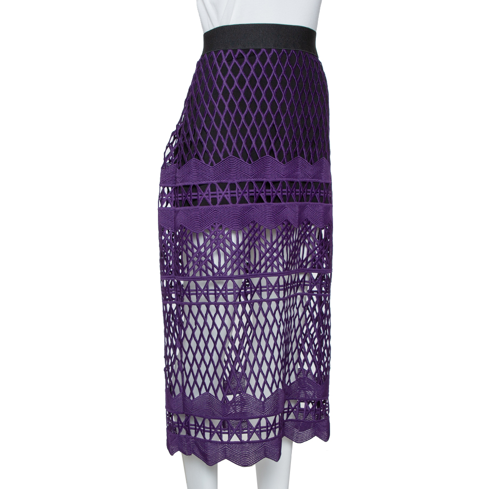 

Self-Portrait Purple Cut Out Lace Midi Skirt