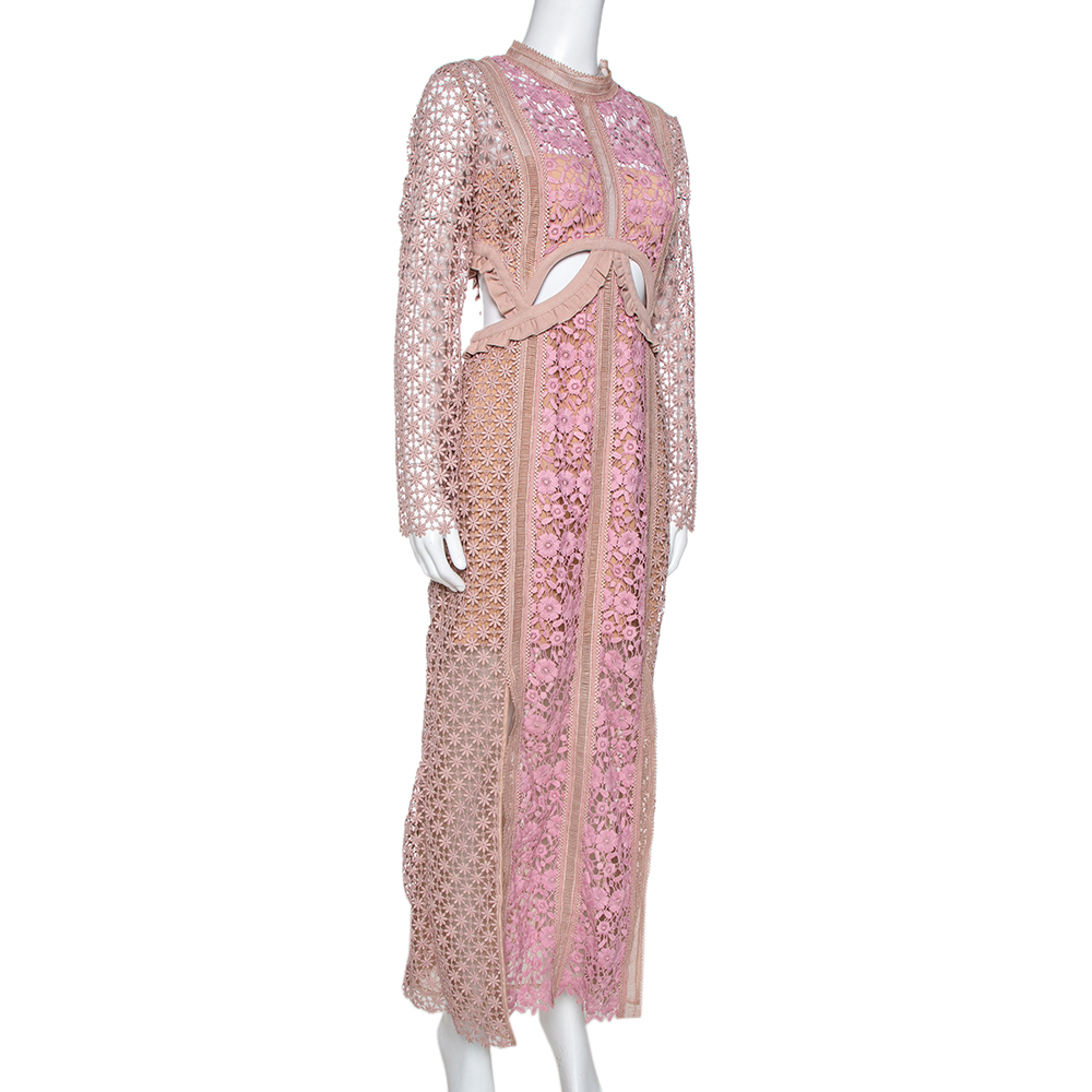 

Self Portrait Beige & Pink Floral Lace Payne Cutout Dress