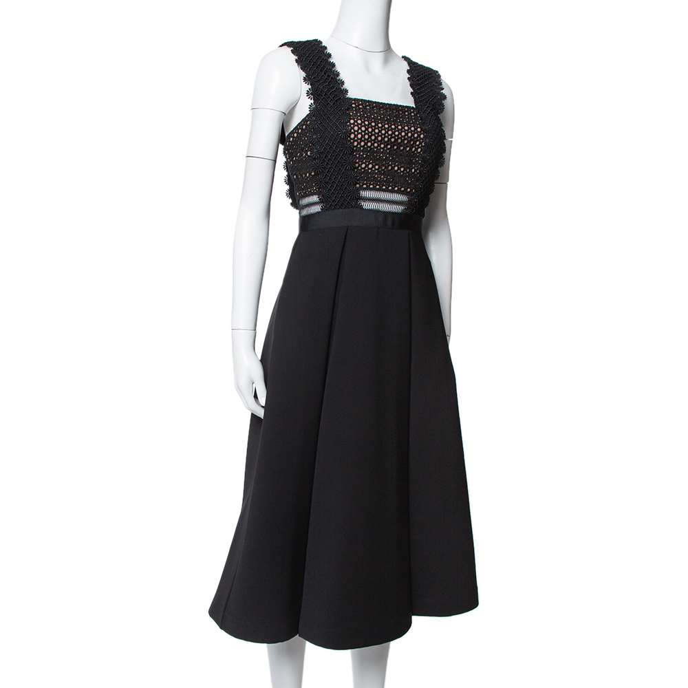 

Self-Portrait Black Guipure Lace Leila Midi Dress