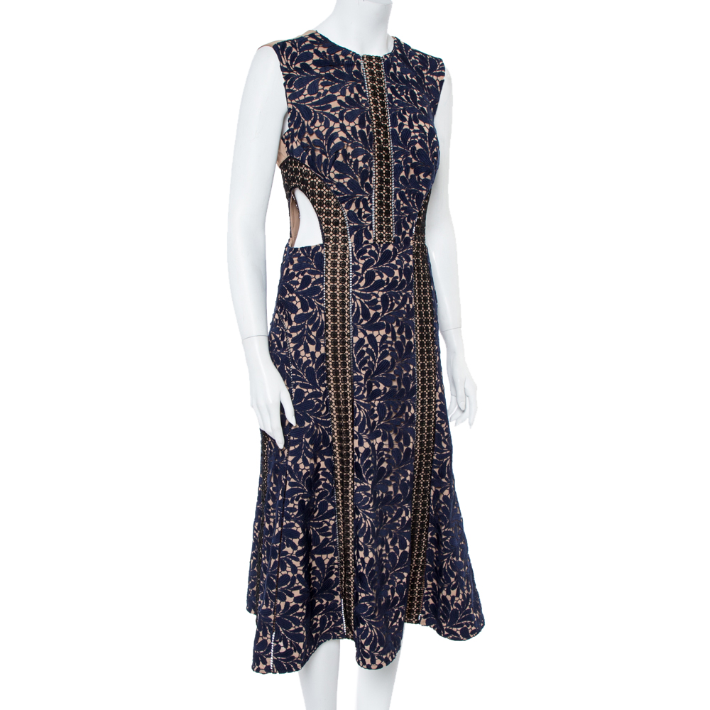 

Self Portrait Navy Blue Lace Cut-Out Detail Midi Dress