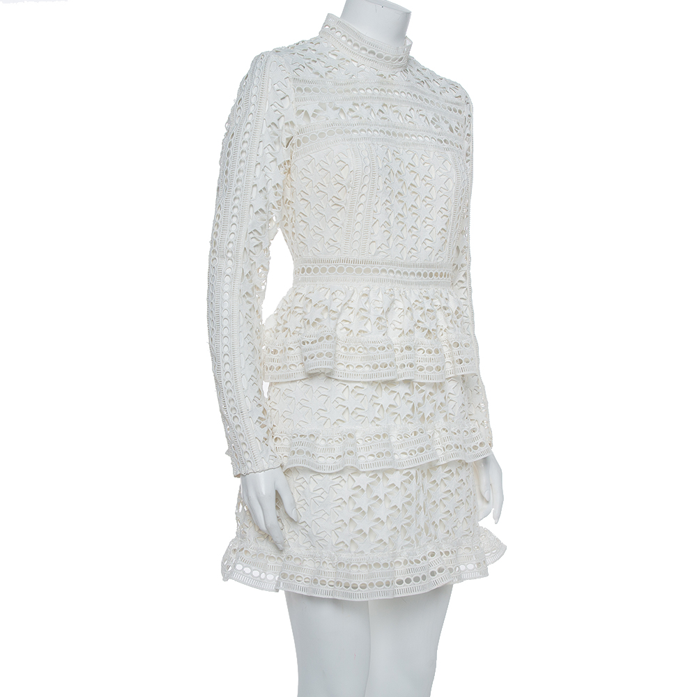 

Self-Portrait White Star Lace High Neck Mini Dress