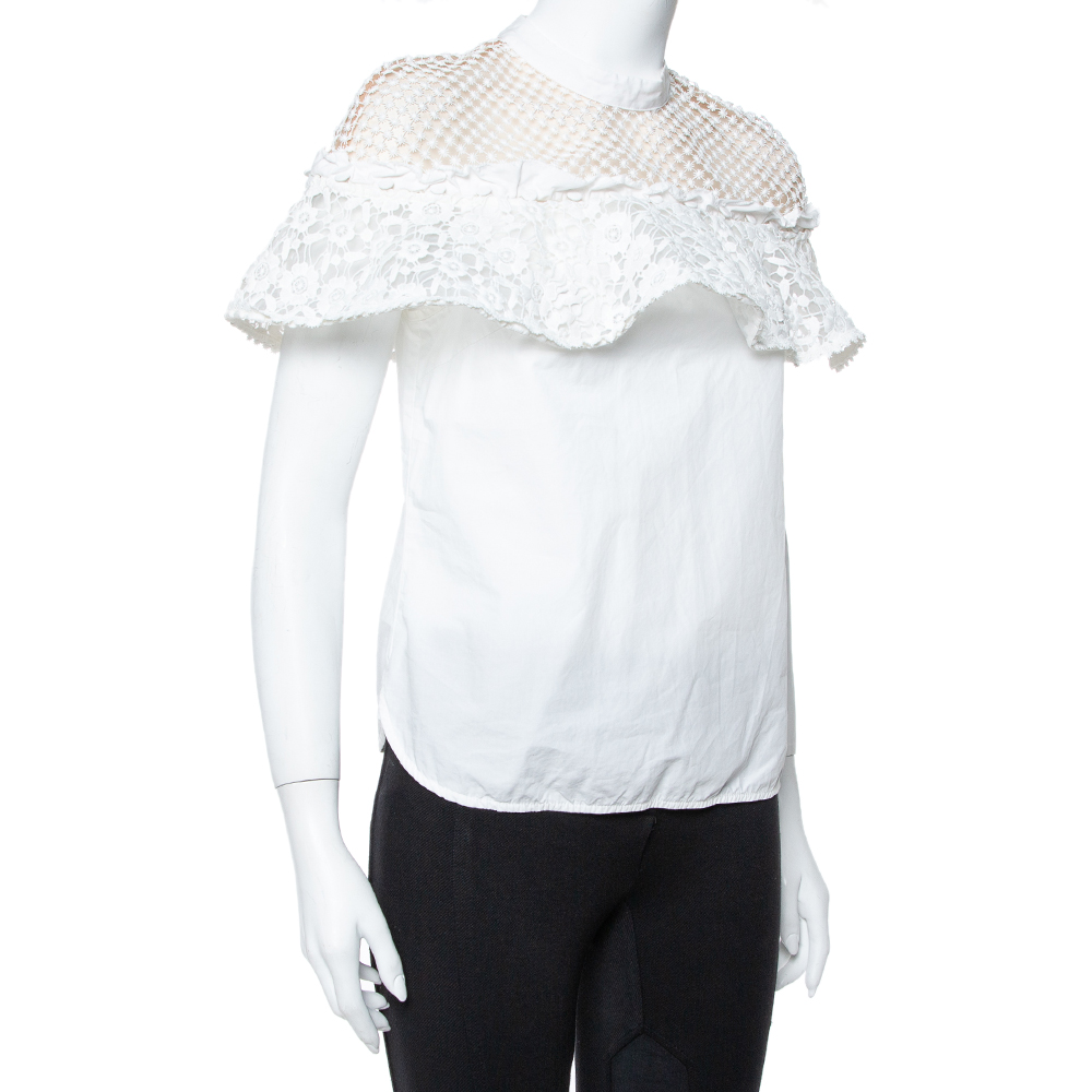 

Self Portrait White Guipure Lace Detachable Yoke Detail Hudson Top