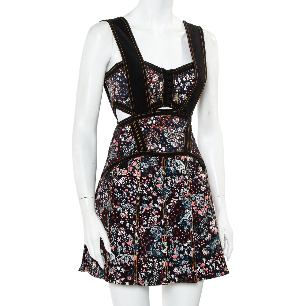 

Self Portrait Black Floral Jacquard Cut Out Detail Sleeveless Mini Dress