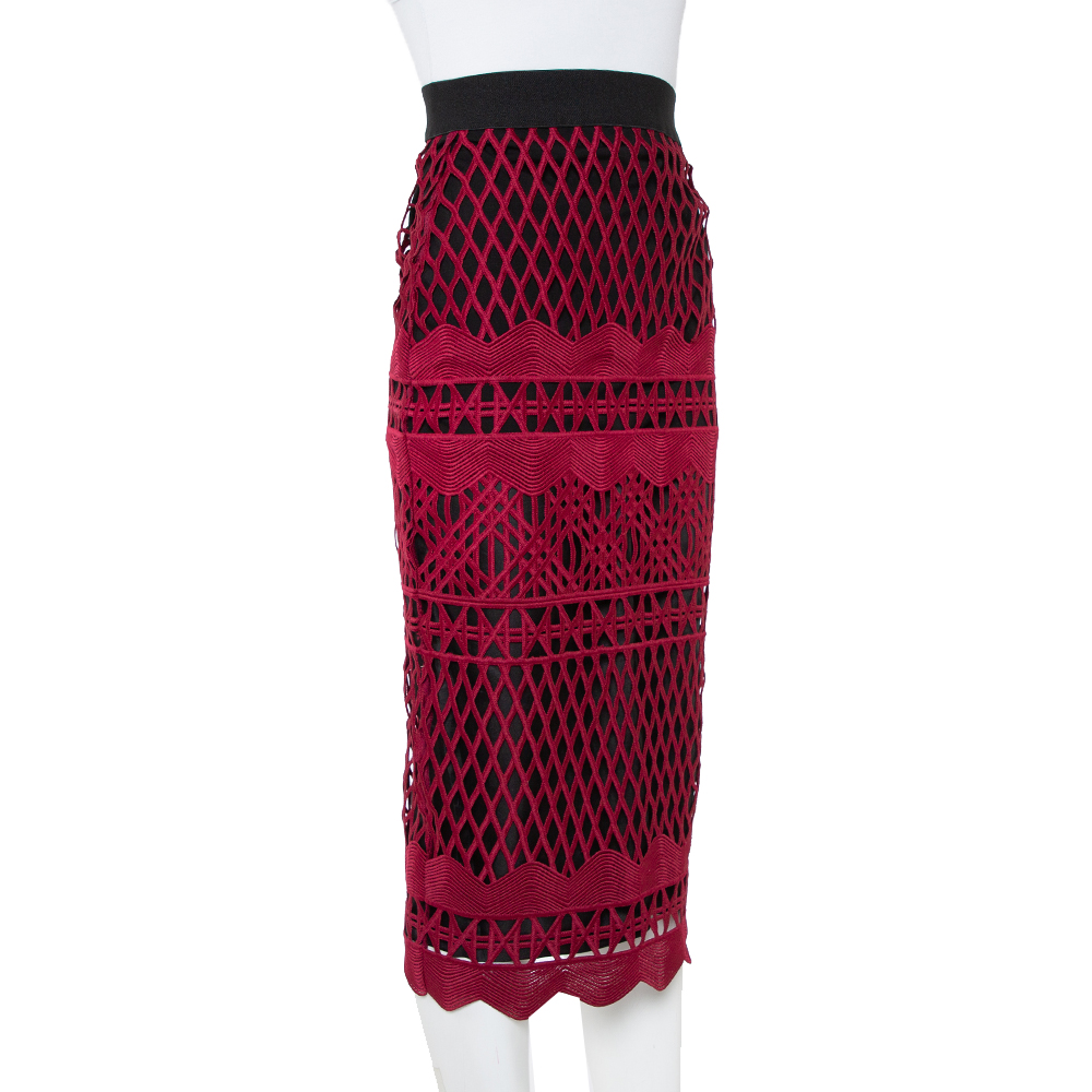 

Self Portrait Burgundy Cut Out Lace Midi Skirt