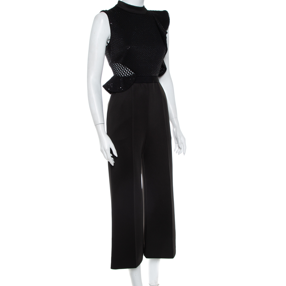

Self-Portrait Black Sequin & Bead Embellished Knit Sleeveless Cropped Jumpsuit