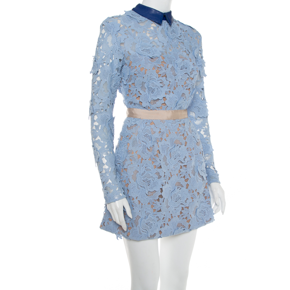 

Self-Portrait Blue Guipure Lace Collared Peony Dress